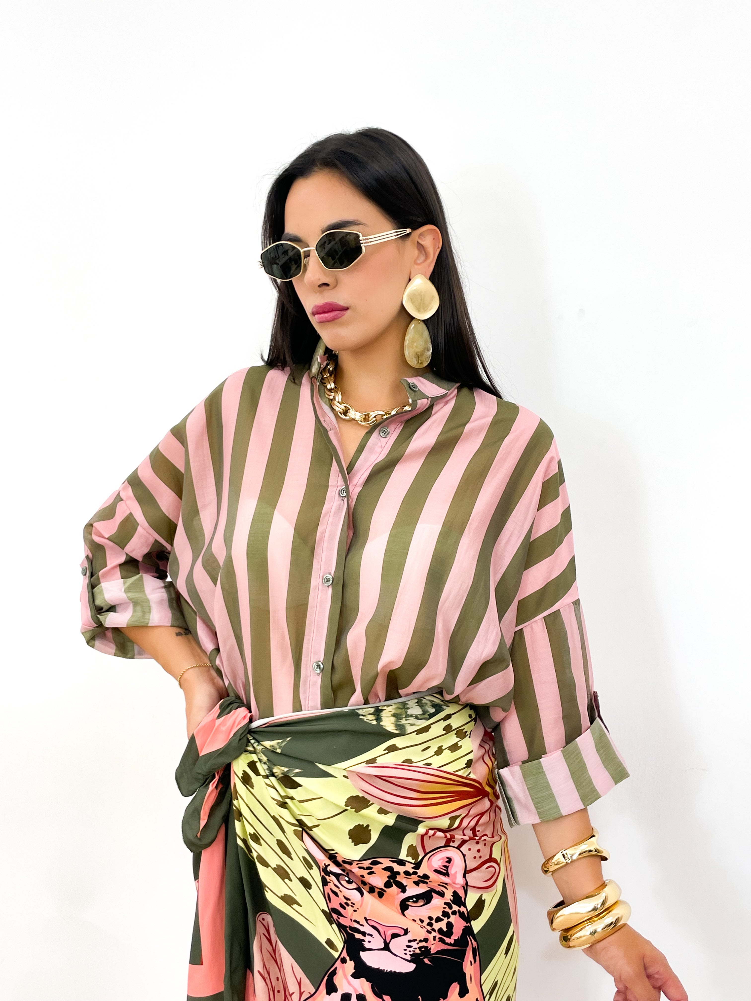 Camicia DOLL verde militare/rosa
