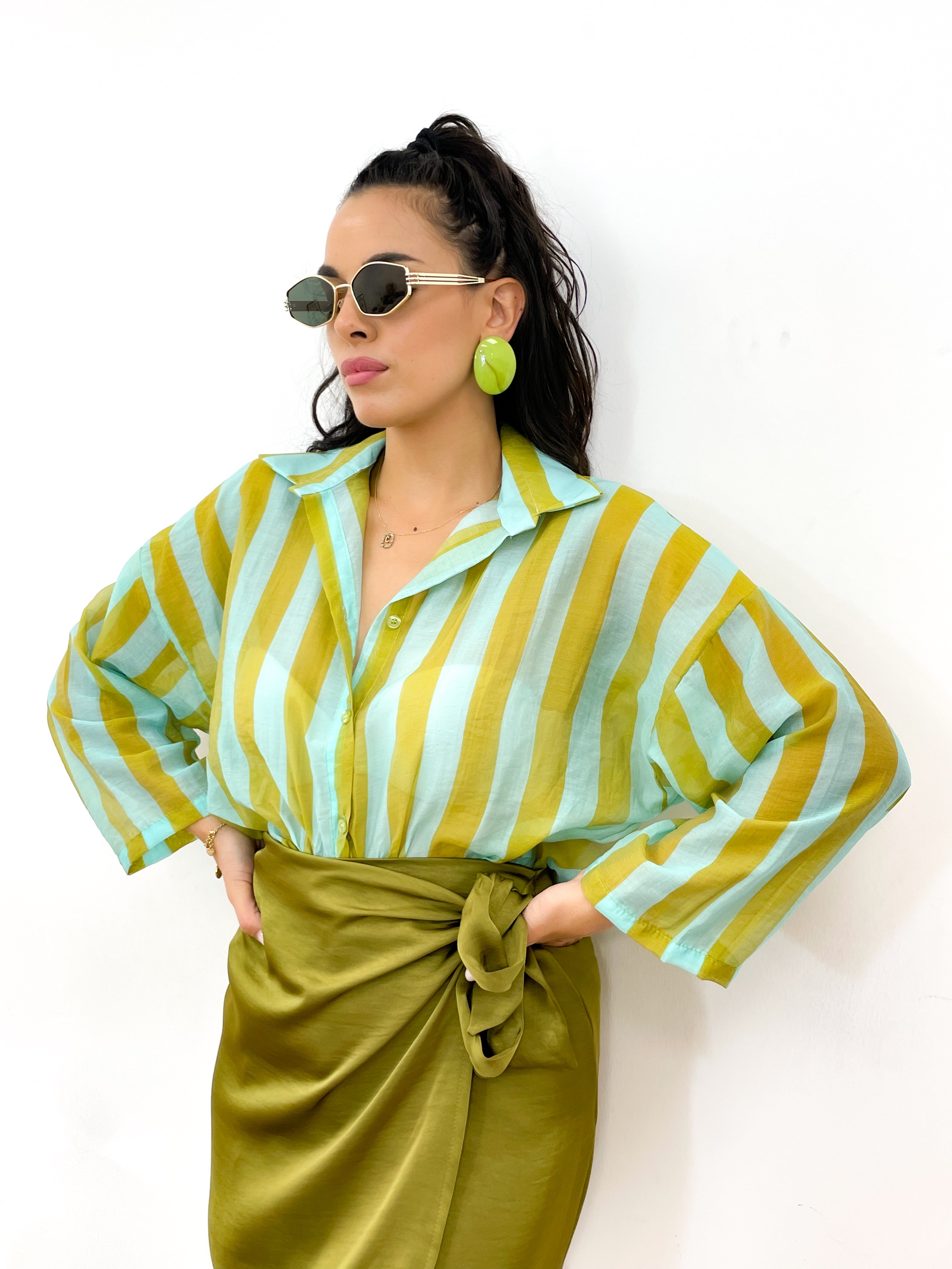Camicia DOLL verde acido/tiffany
