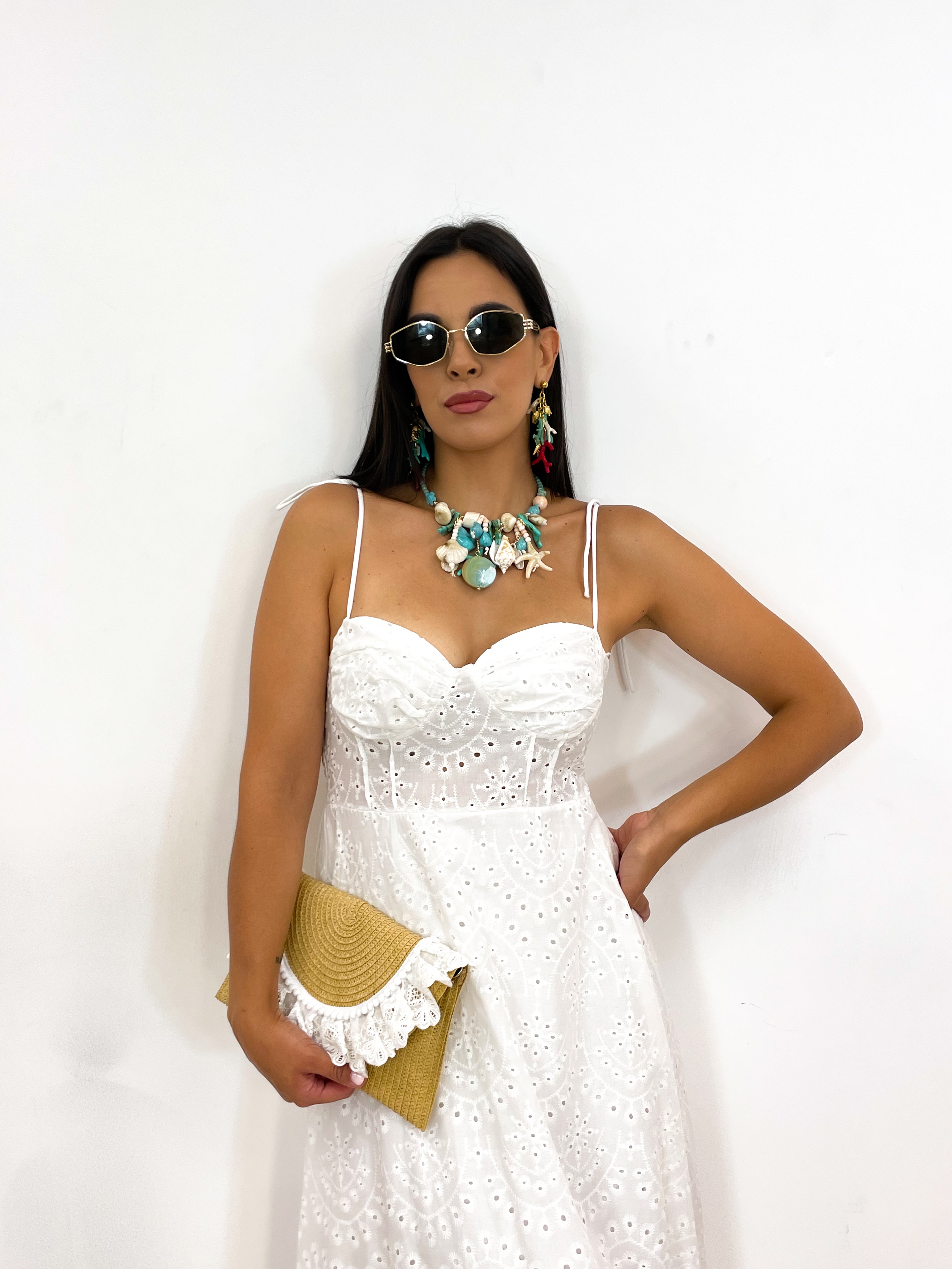 Collana rigida coriandoli di mare turchese/panna