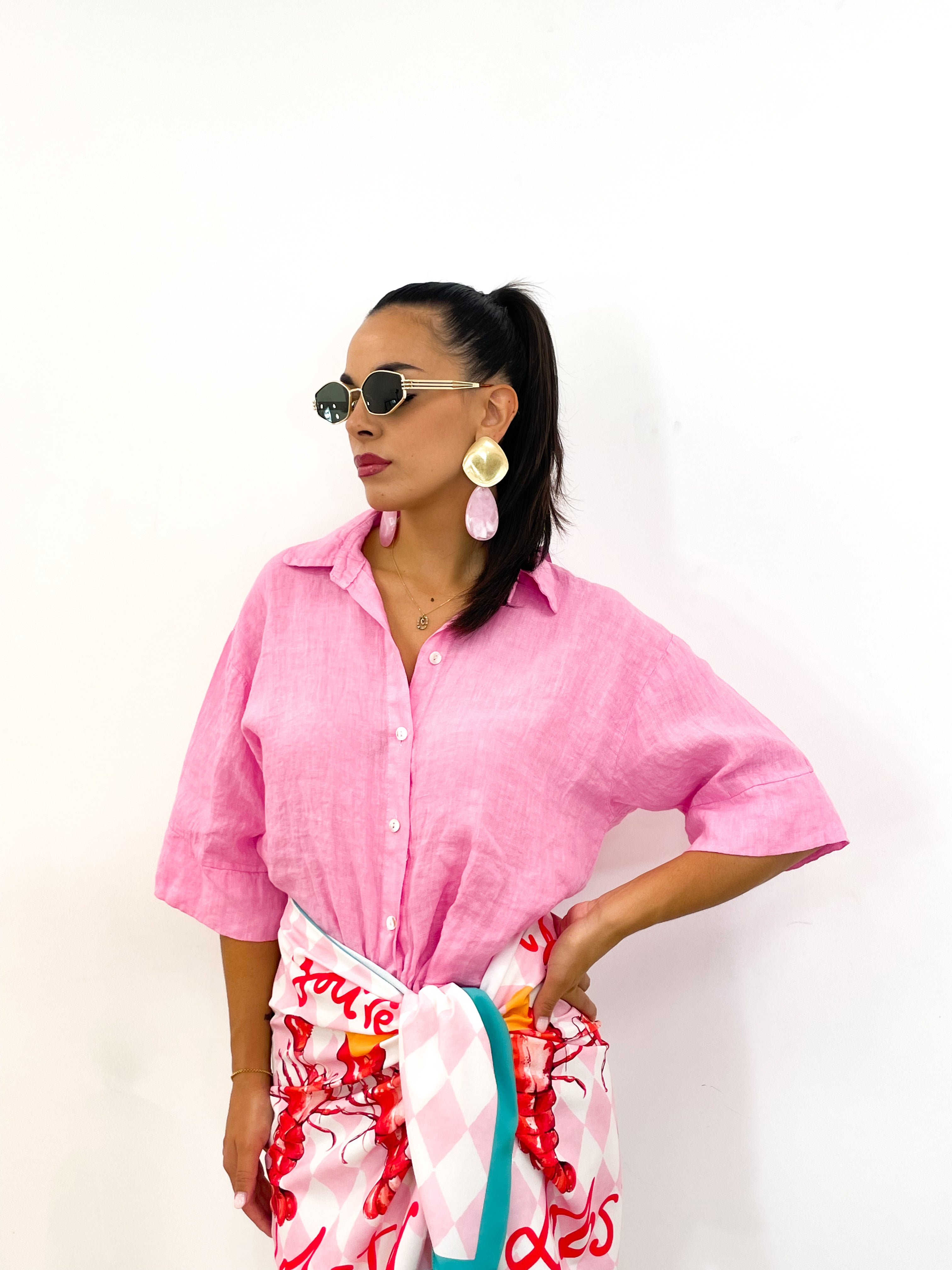 Camicia lino rosa