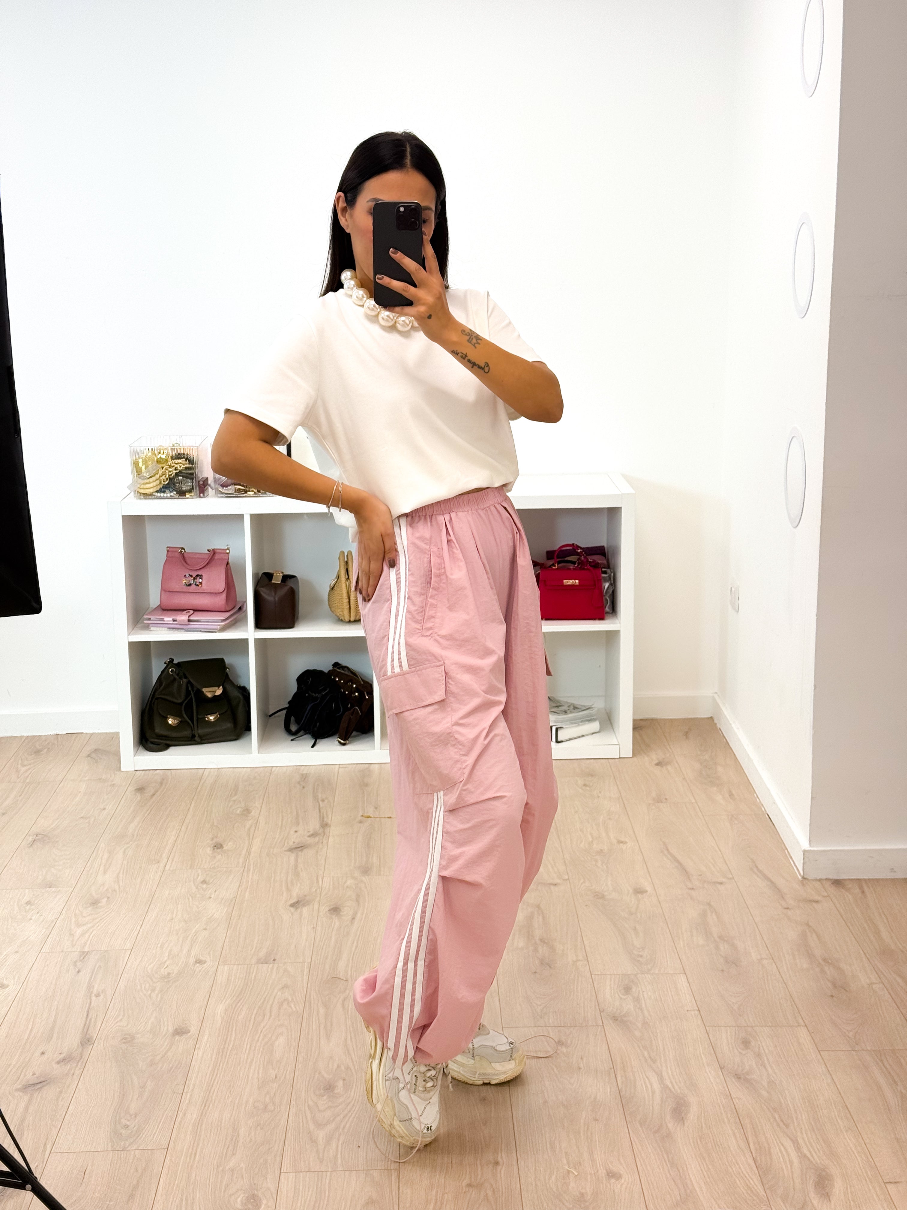 Pantalone cargo rosa