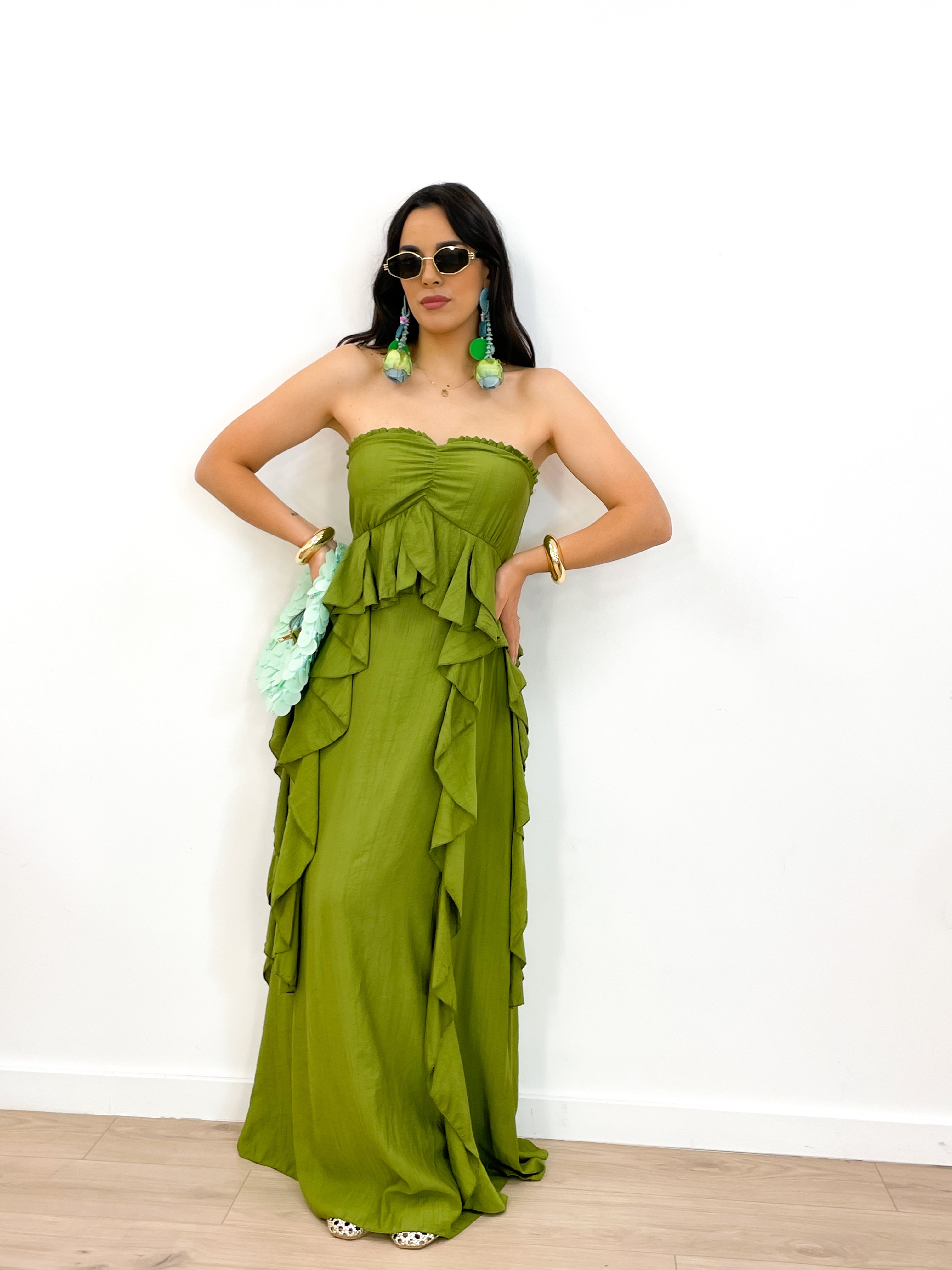 Abito MADELINE volant verde acido