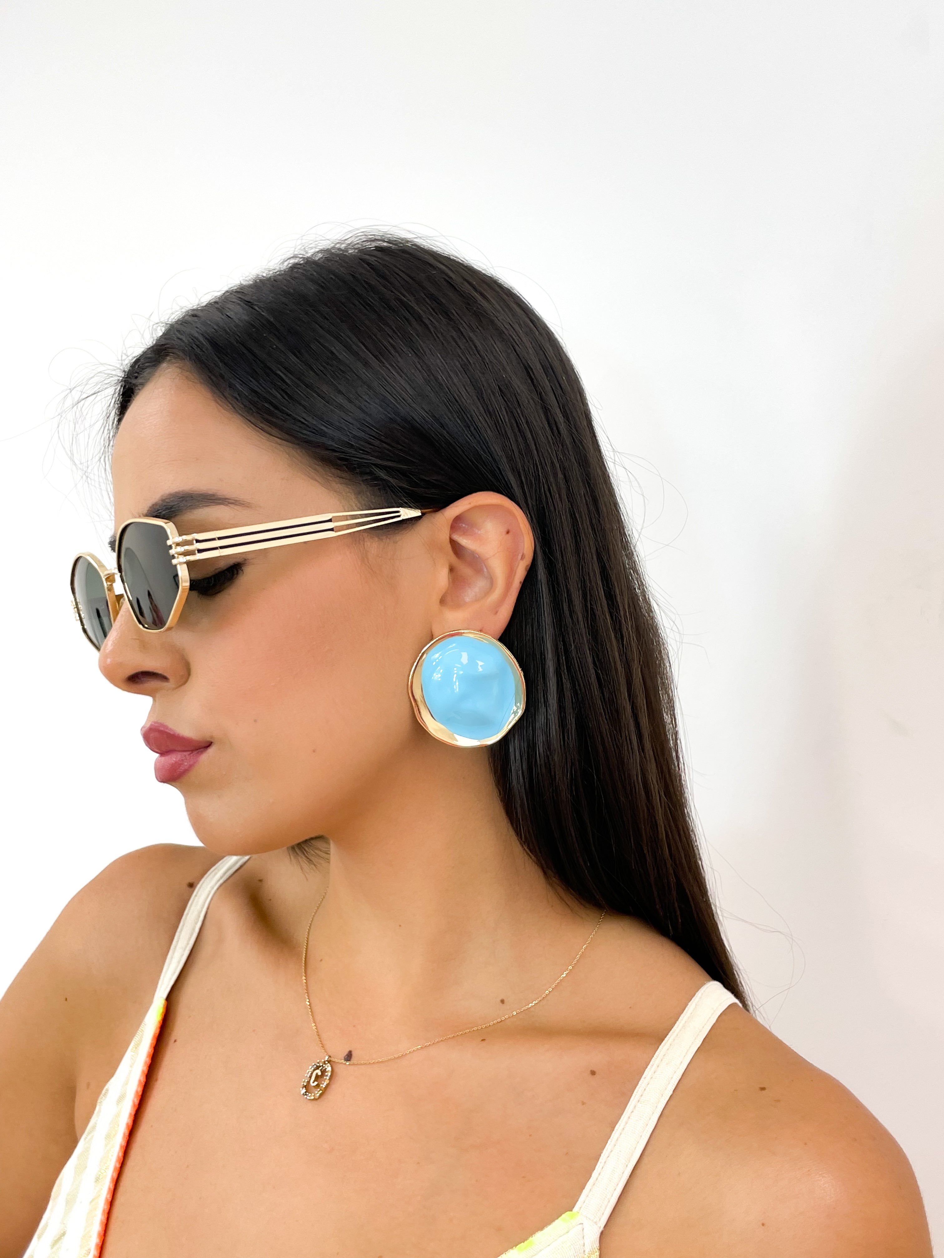 Orecchini bottone azzurro