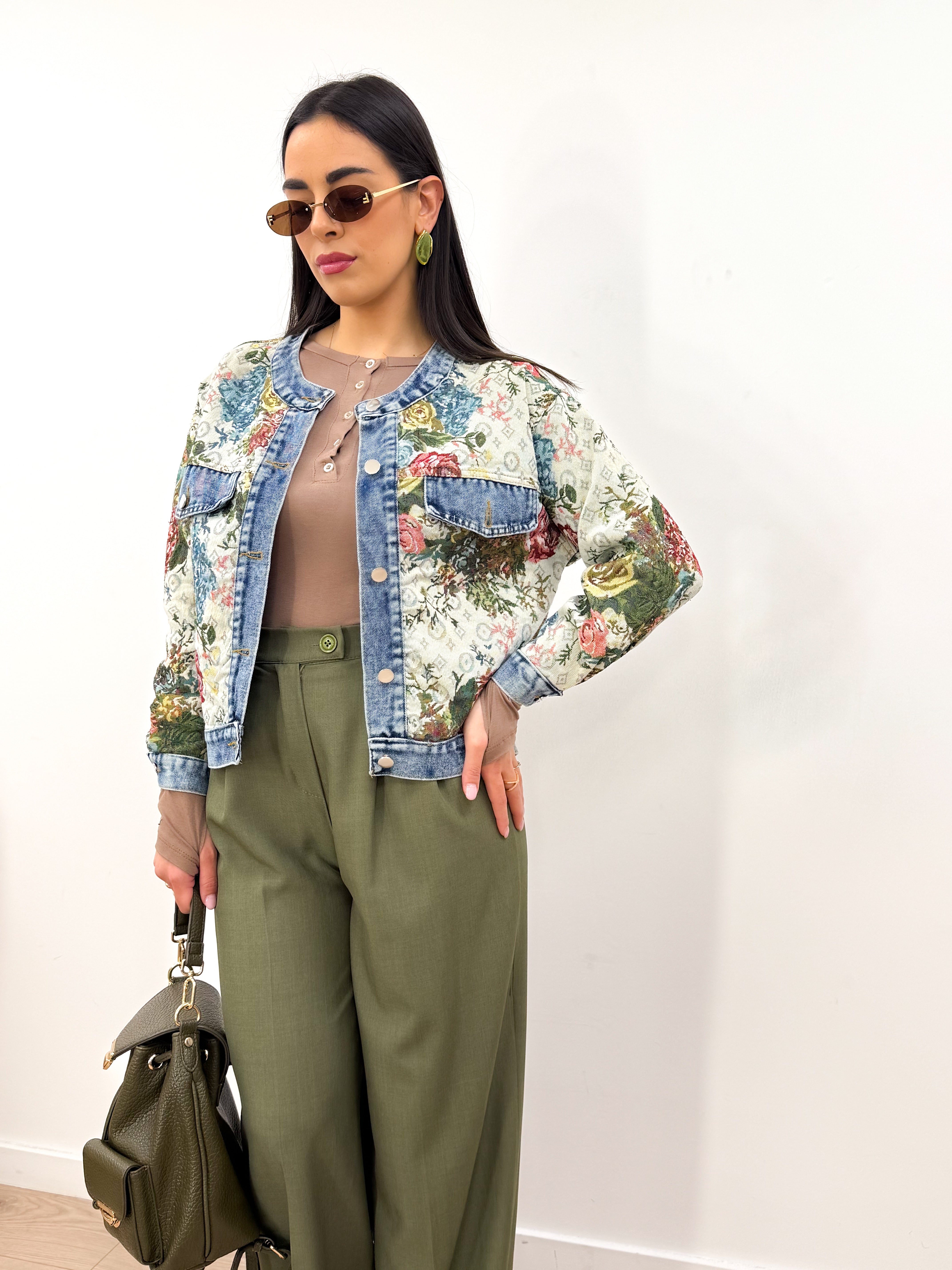 Giubbino Denim Flowers Coreana