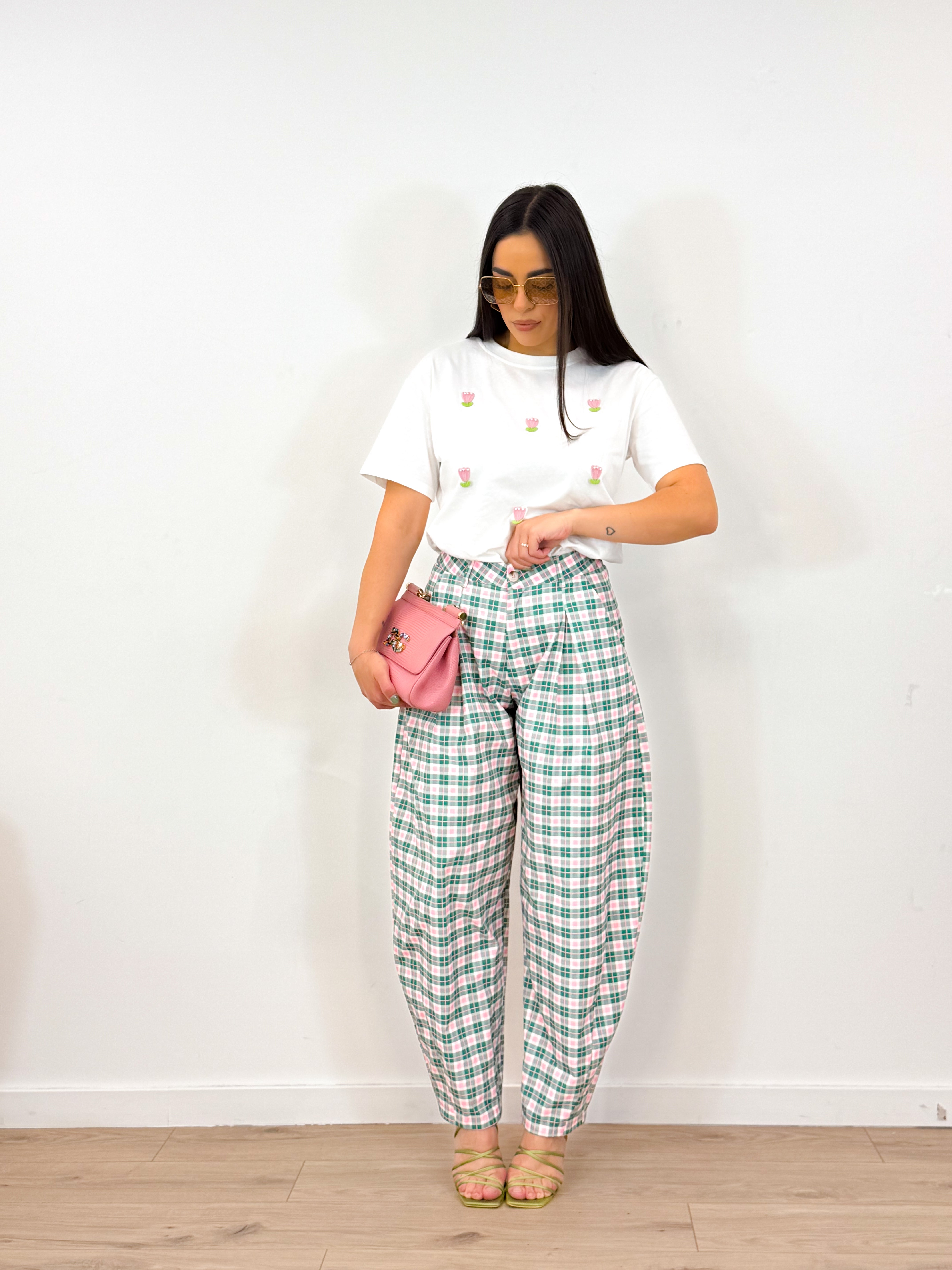 Pantalone ROYAL verde/rosa