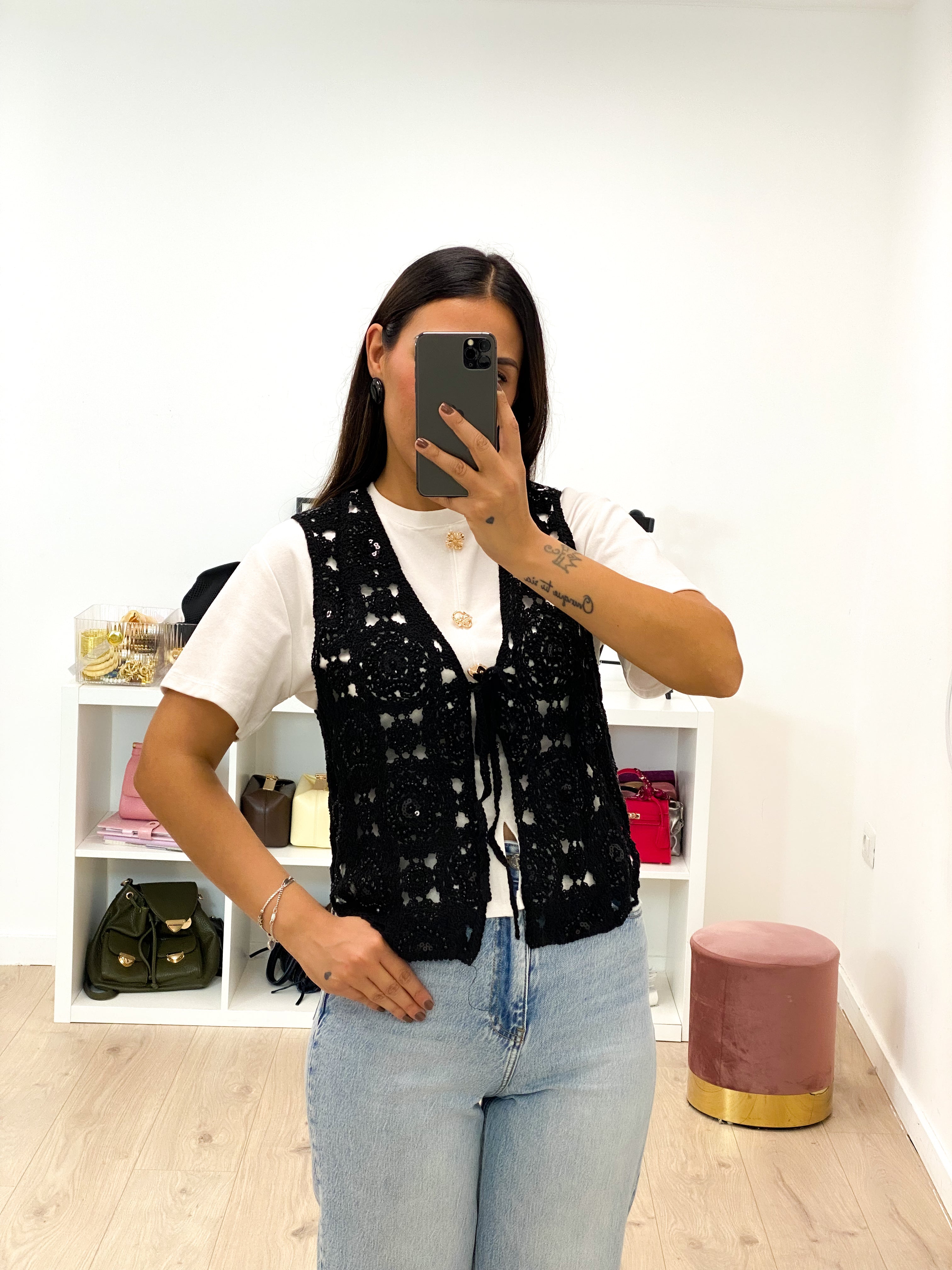 Gilet crochet nero