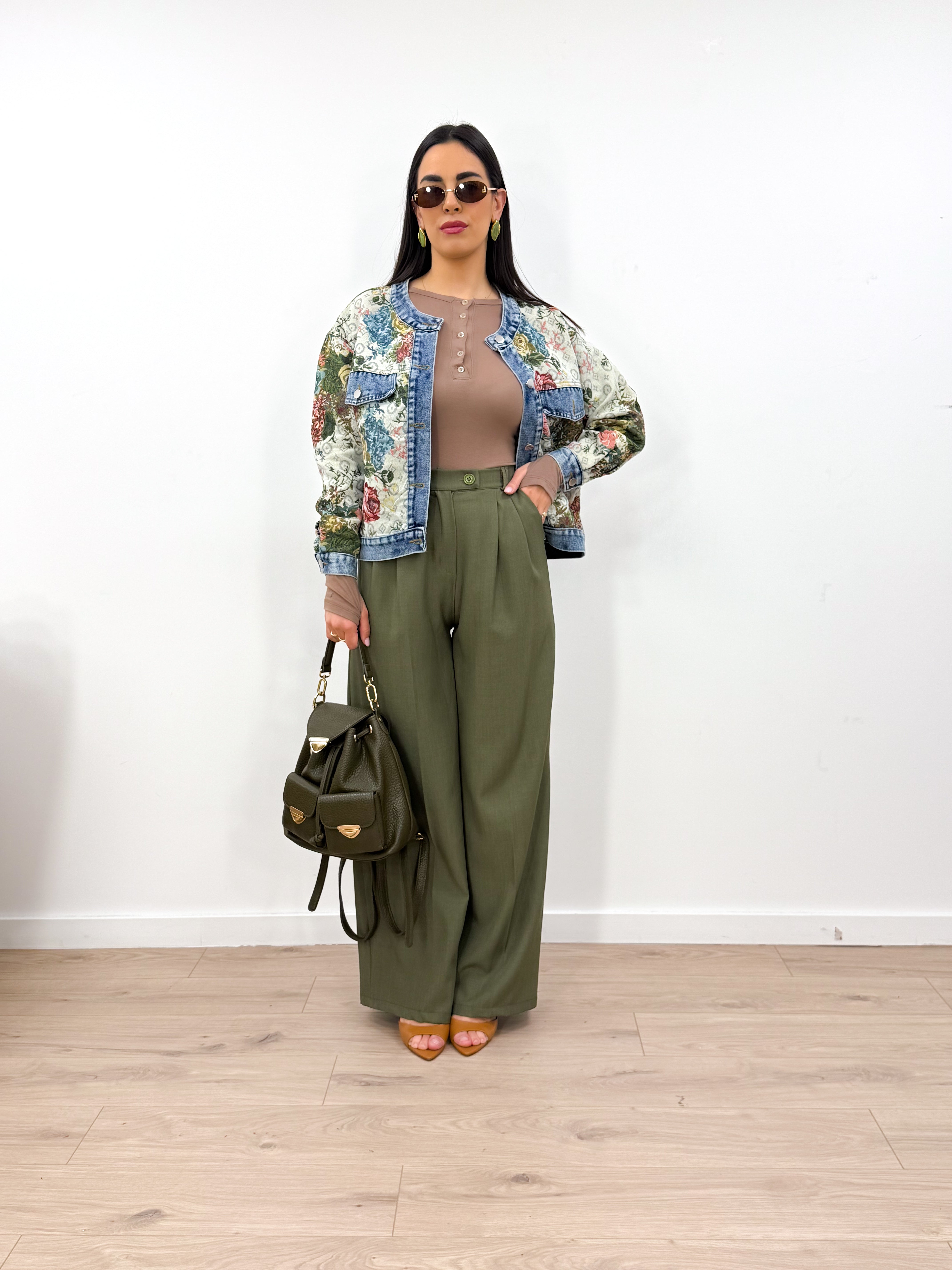 Giubbino Denim Flowers Coreana