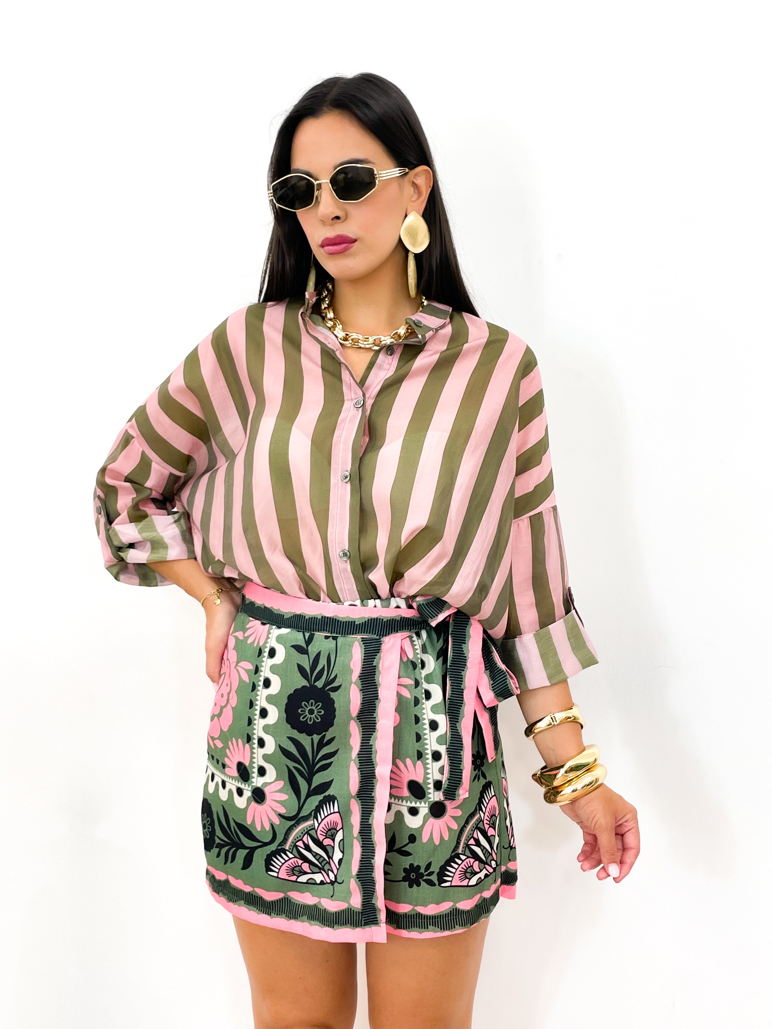 Camicia DOLL verde militare/rosa