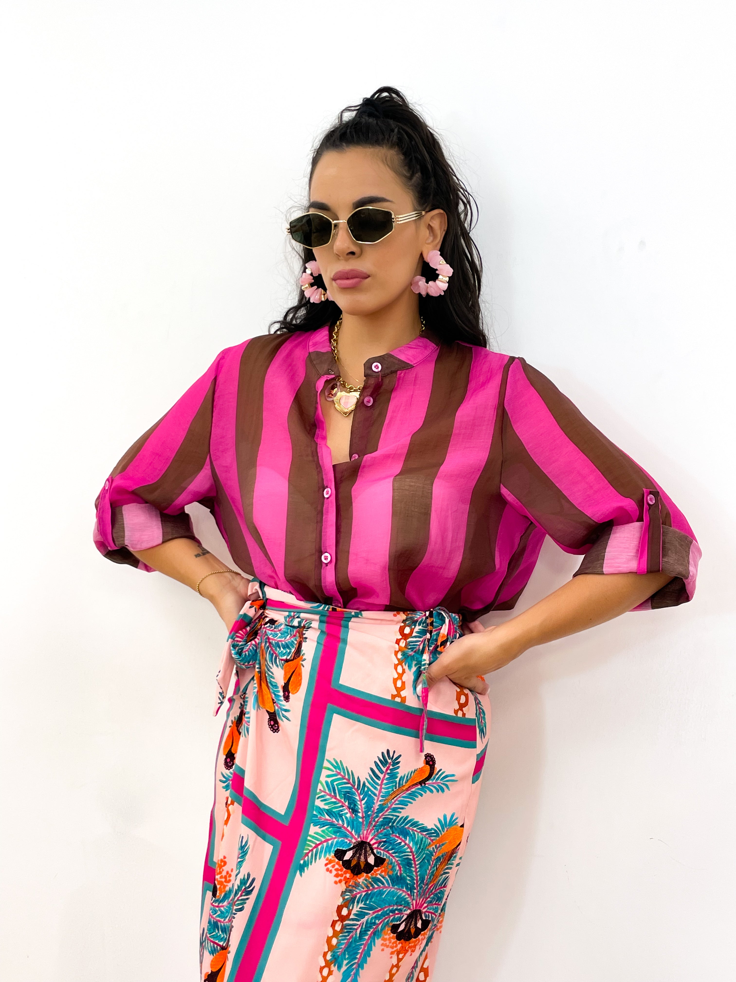 Camicia DOLL fucsia/marrone