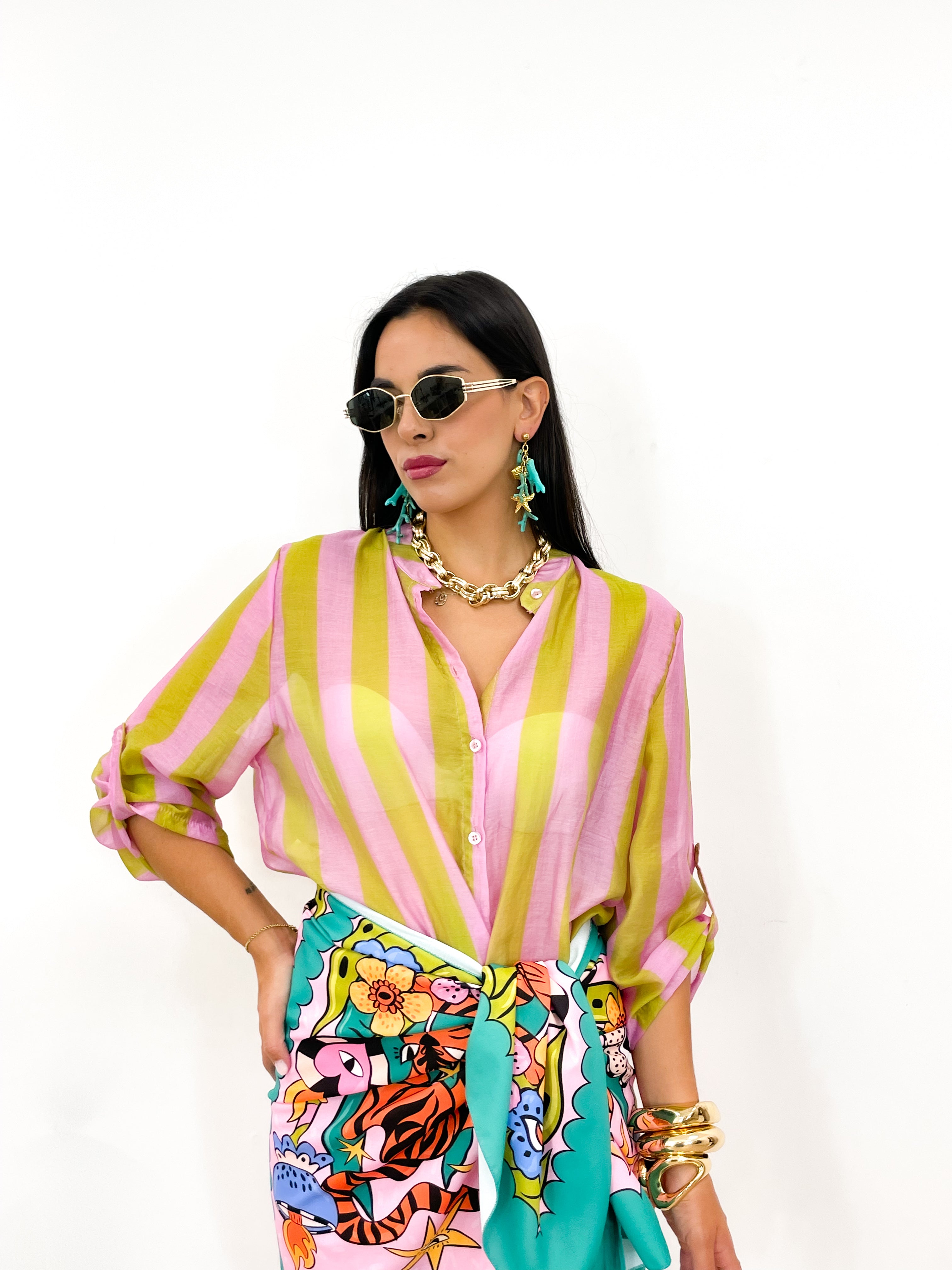 Camicia DOLL rosa/verde acido