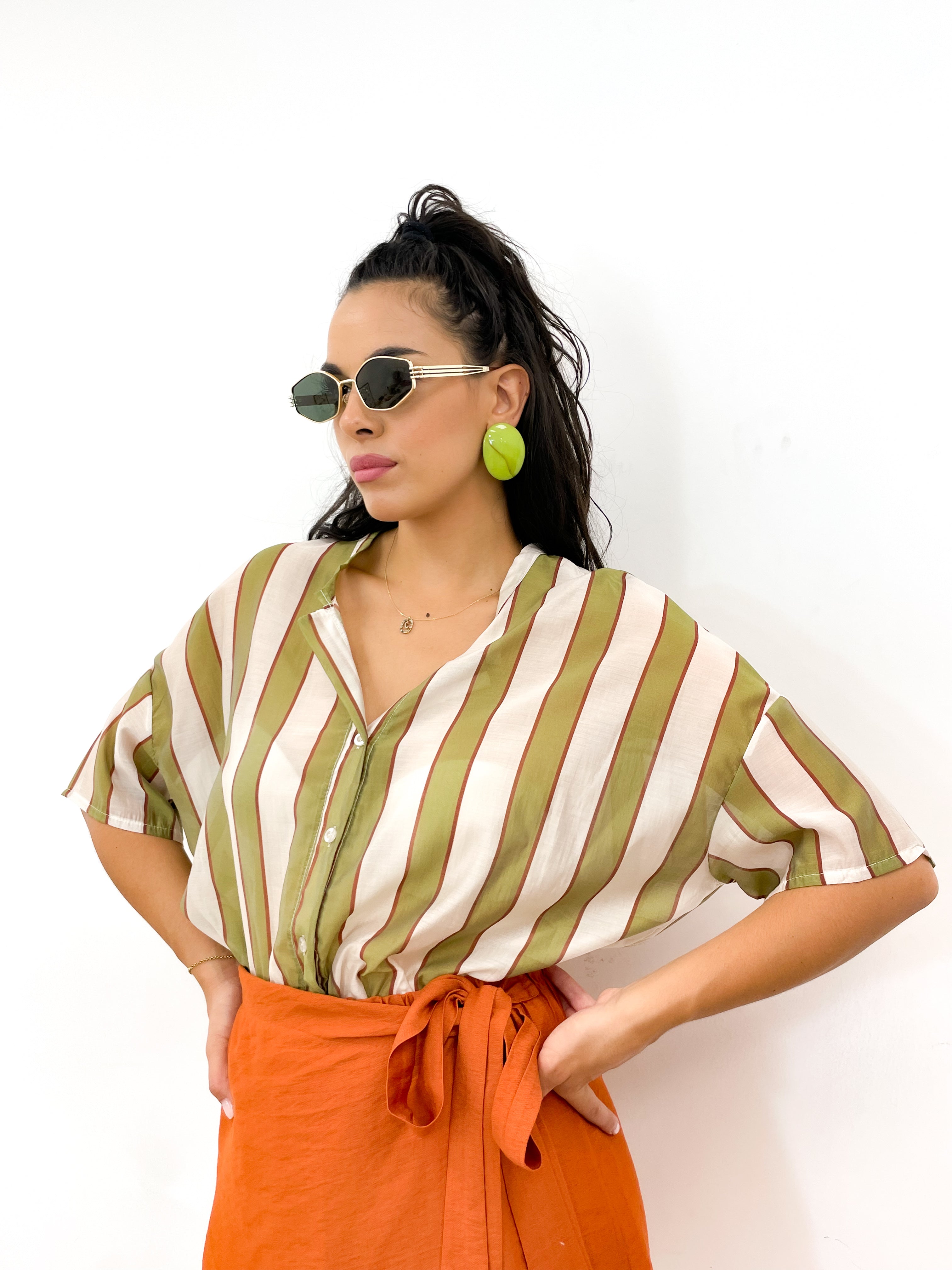 Camicia DOLL verde acido/panna