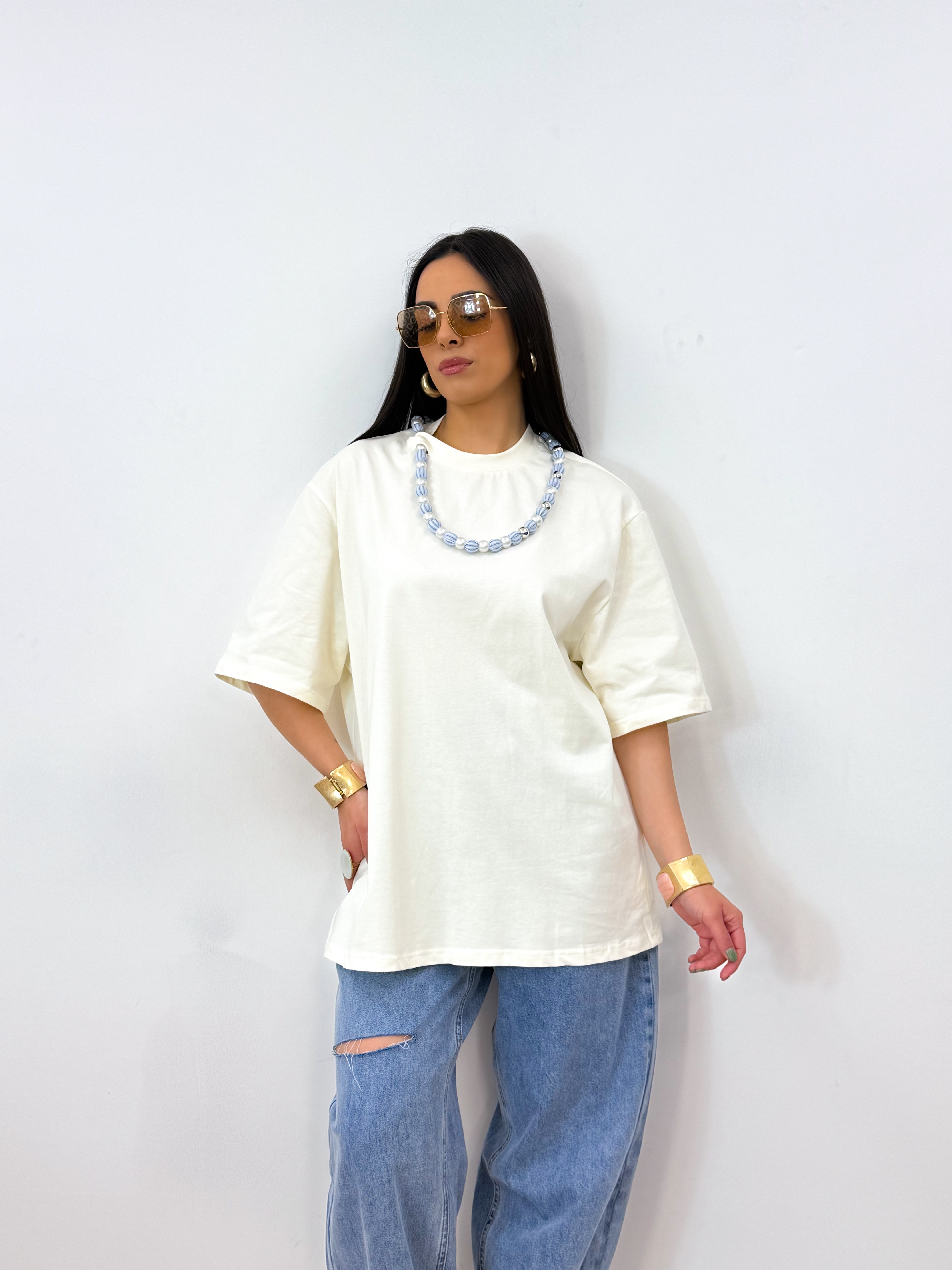 T-shirt PERLA D’AMORE panna