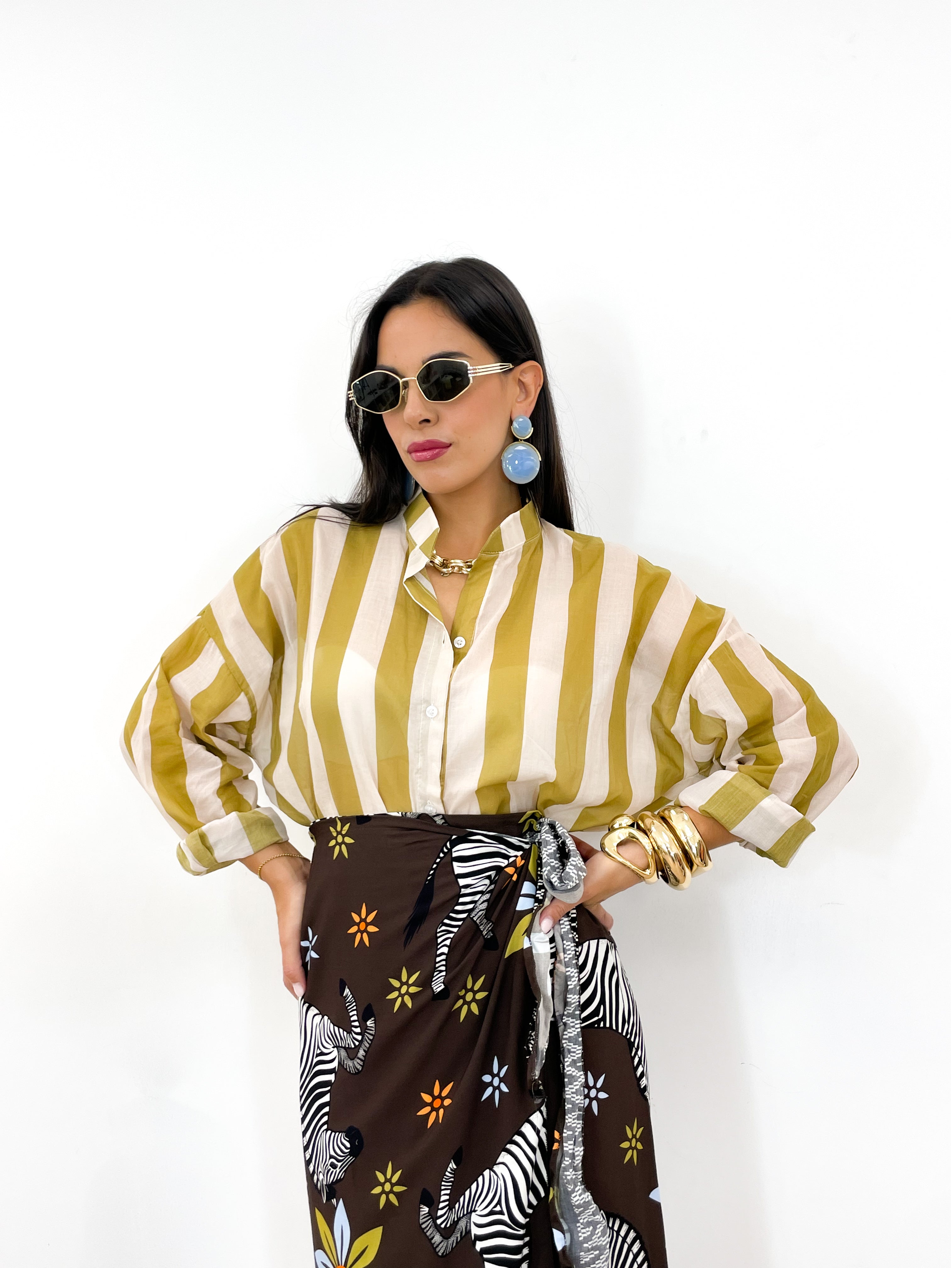 Camicia DOLL verde acido/panna