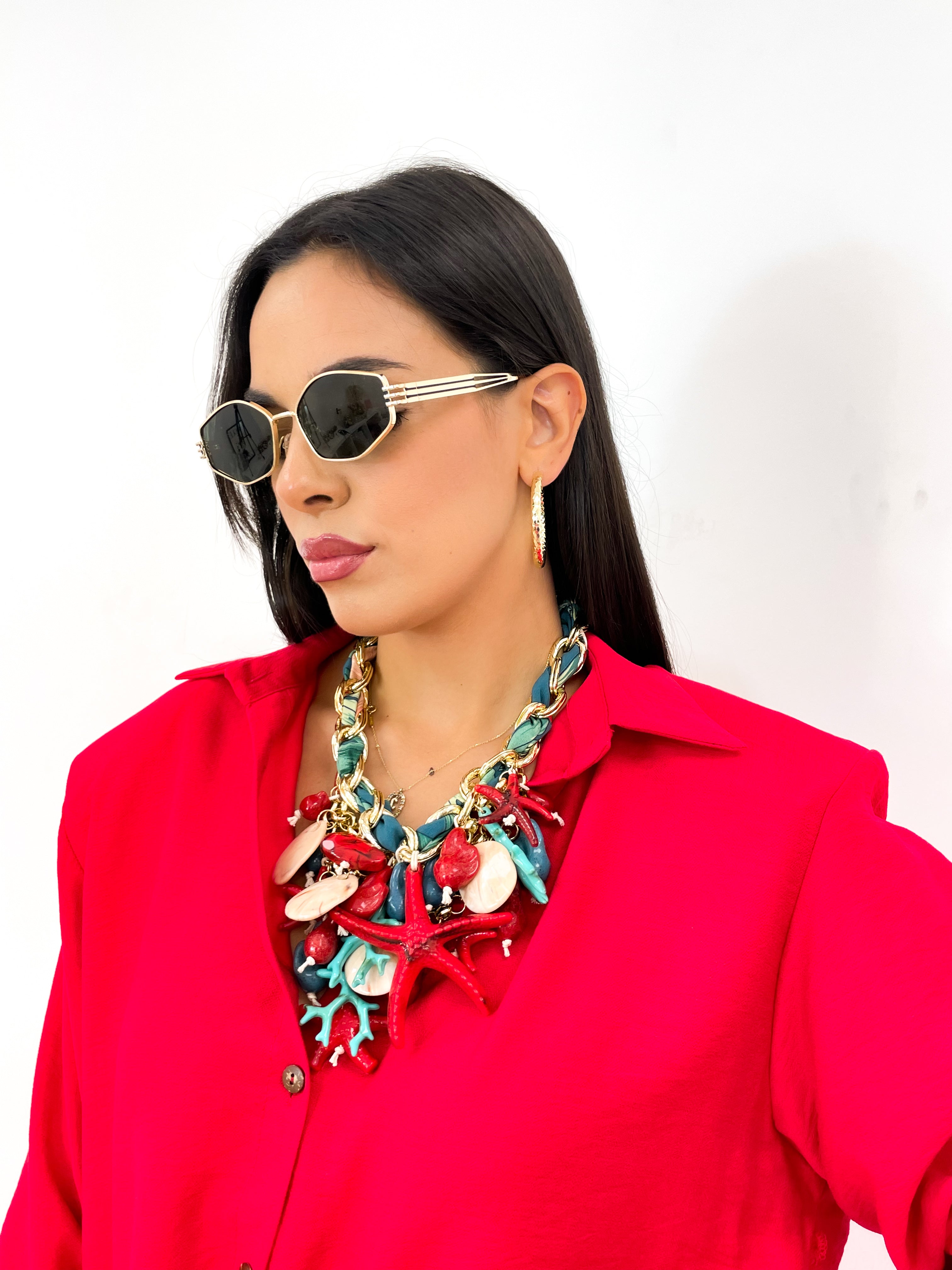 Collana foulard catena corallo