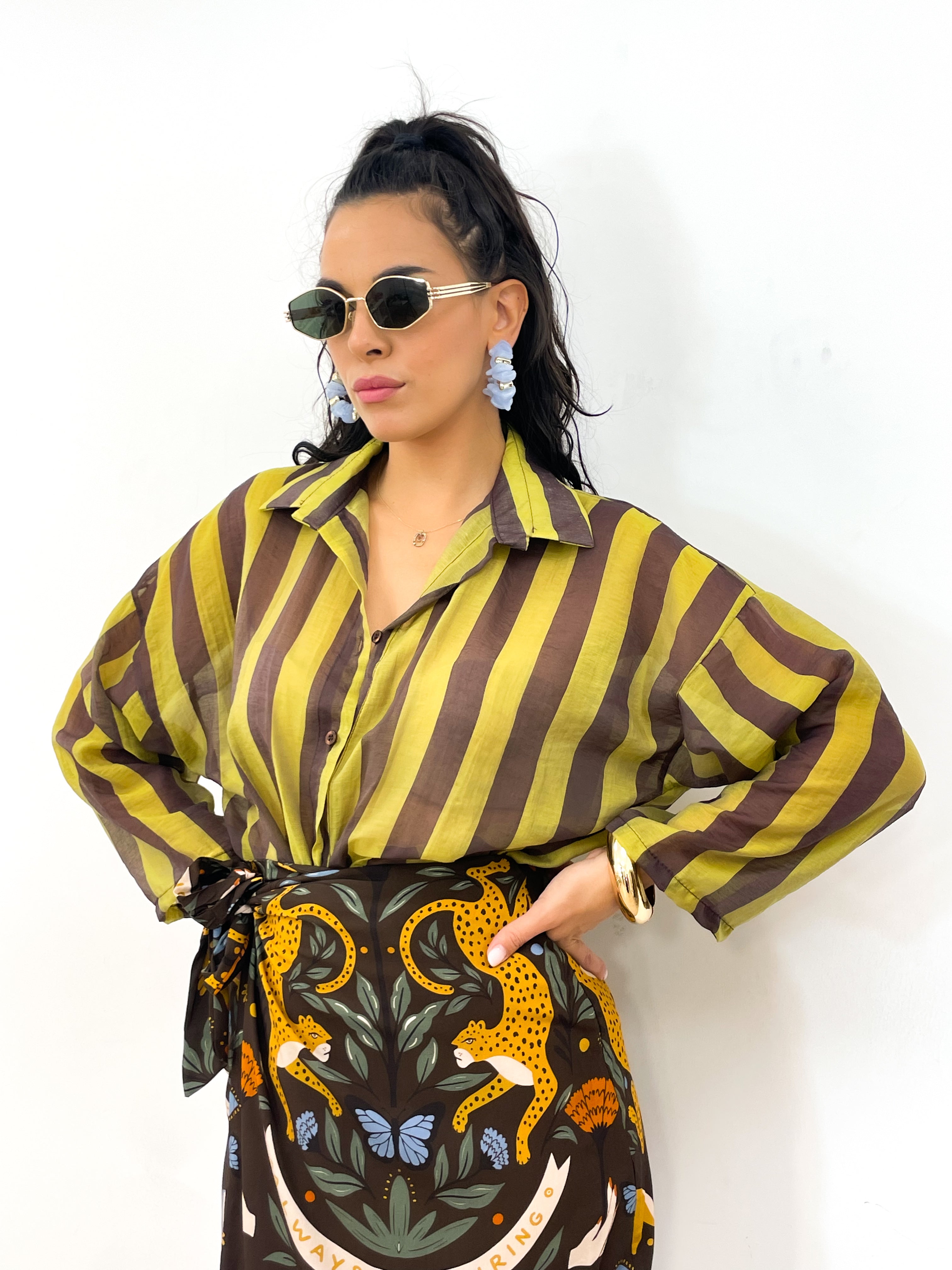 Camicia DOLL verde acido/marrone