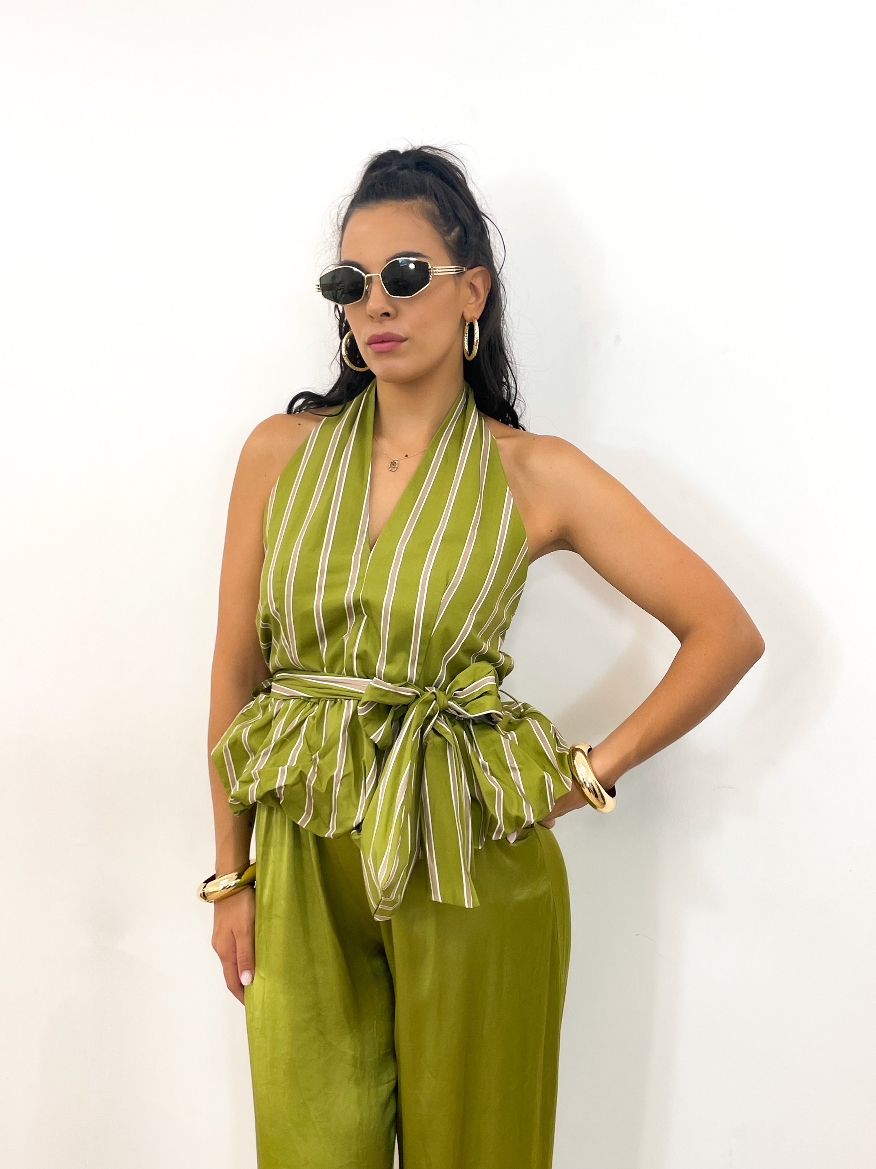 Top RUFFLE verde acido