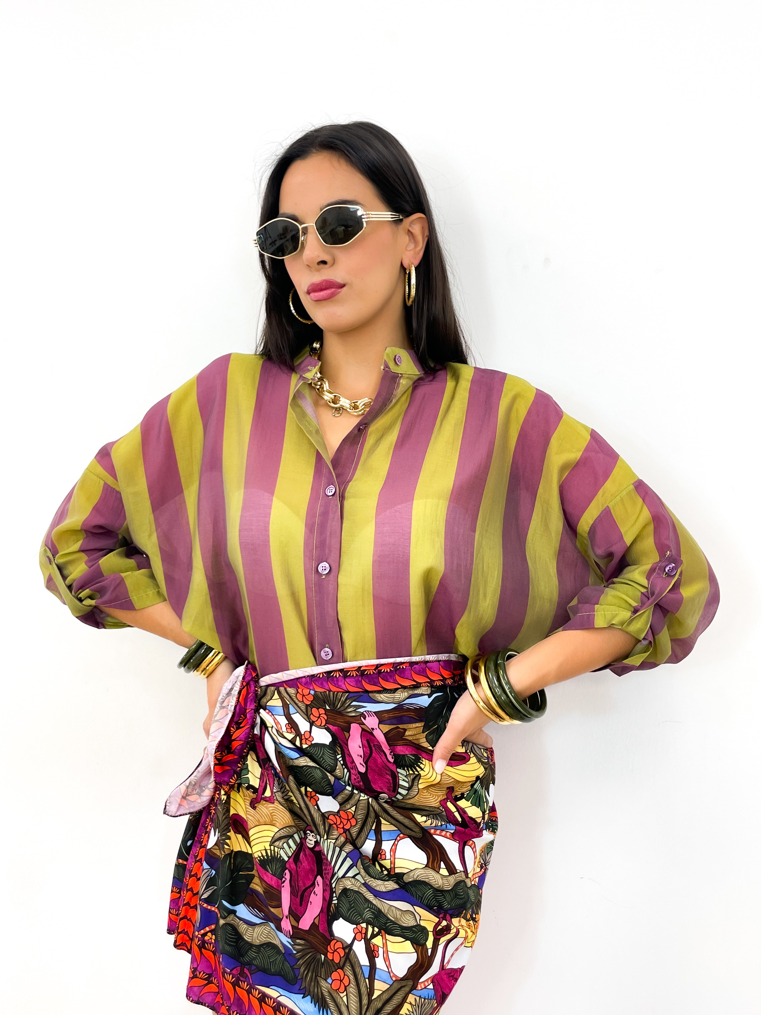 Camicia DOLL verde acido/viola