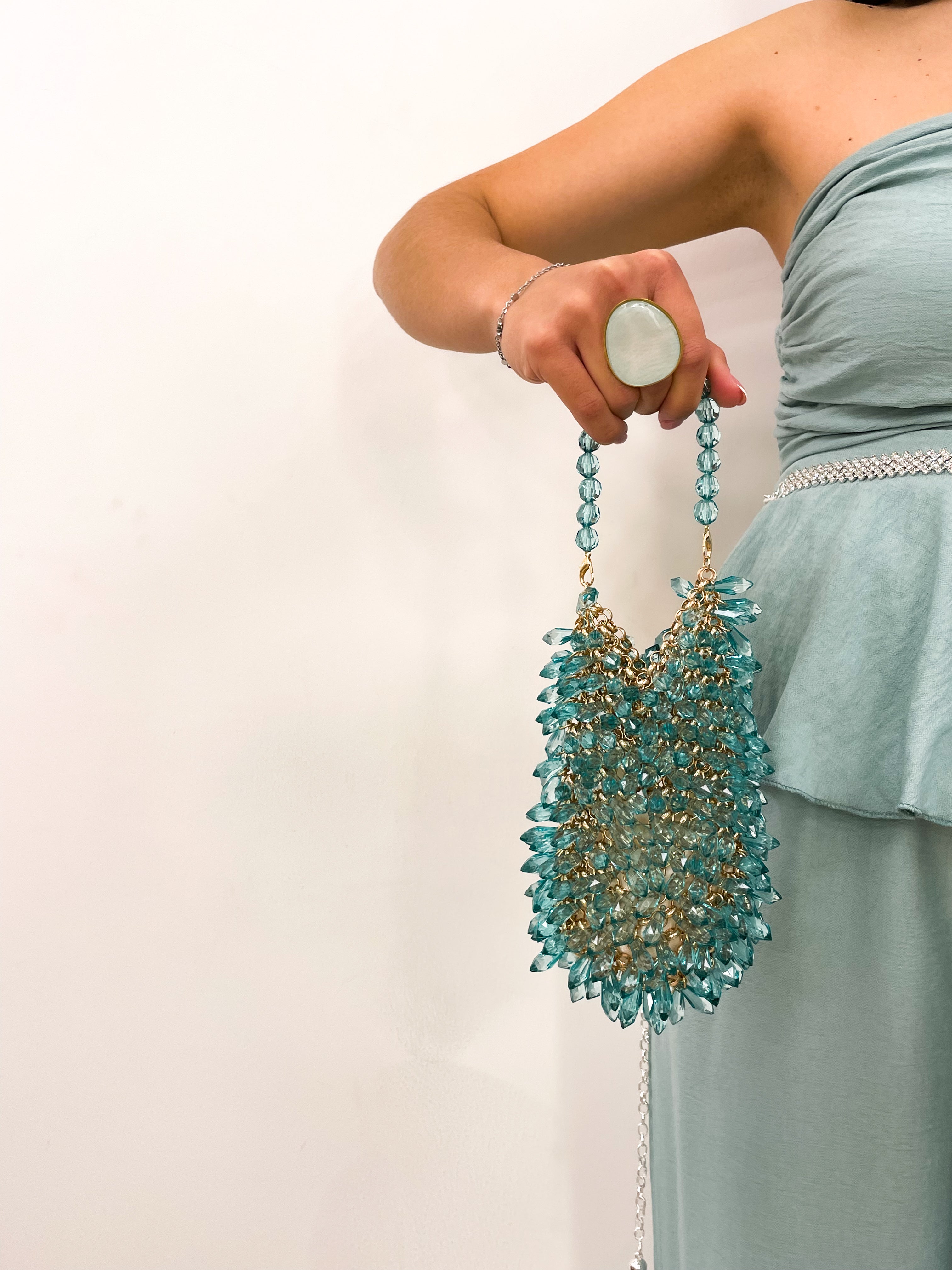 Borsa crystal turchese