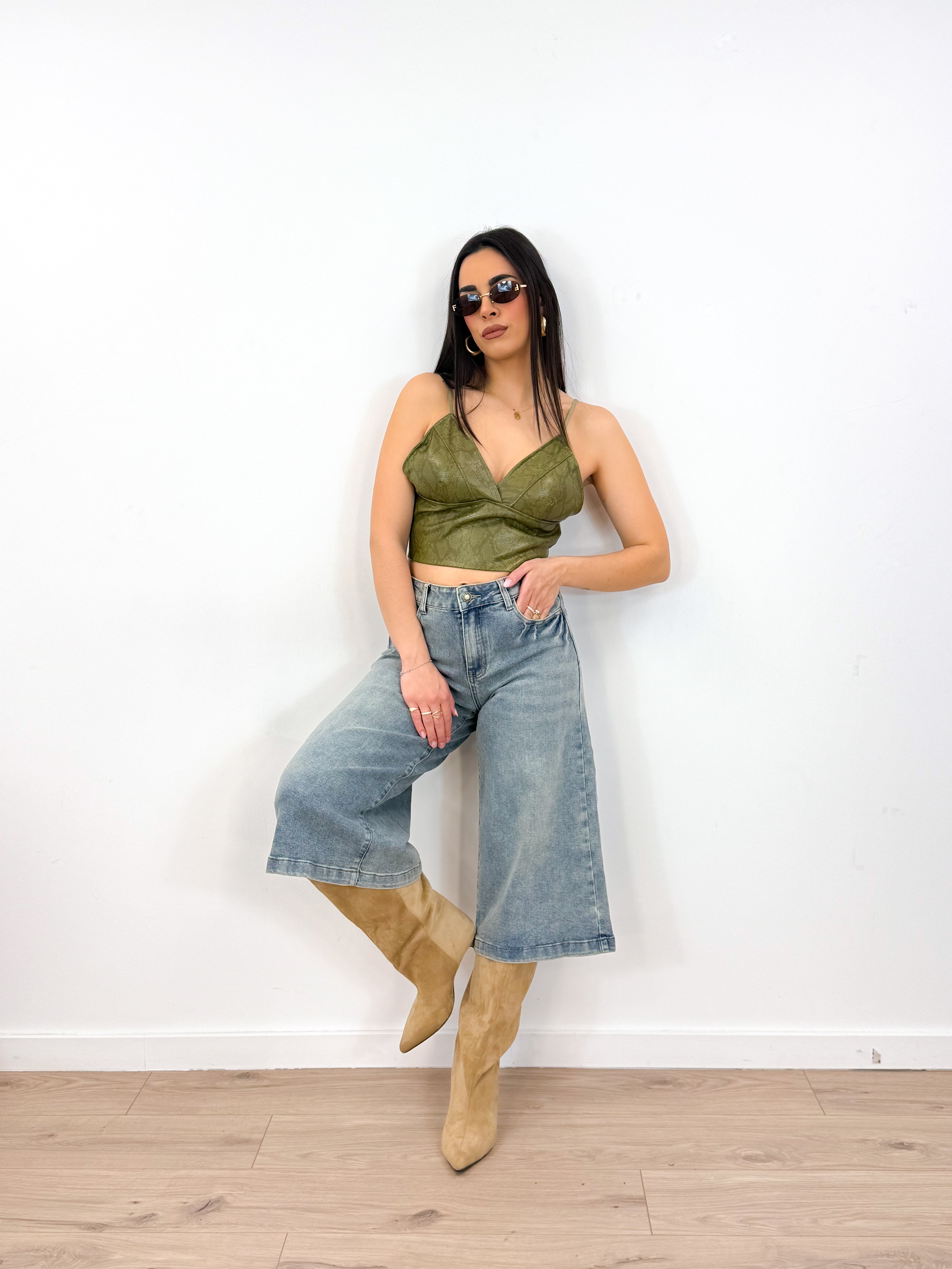 Top pitonato verde oliva