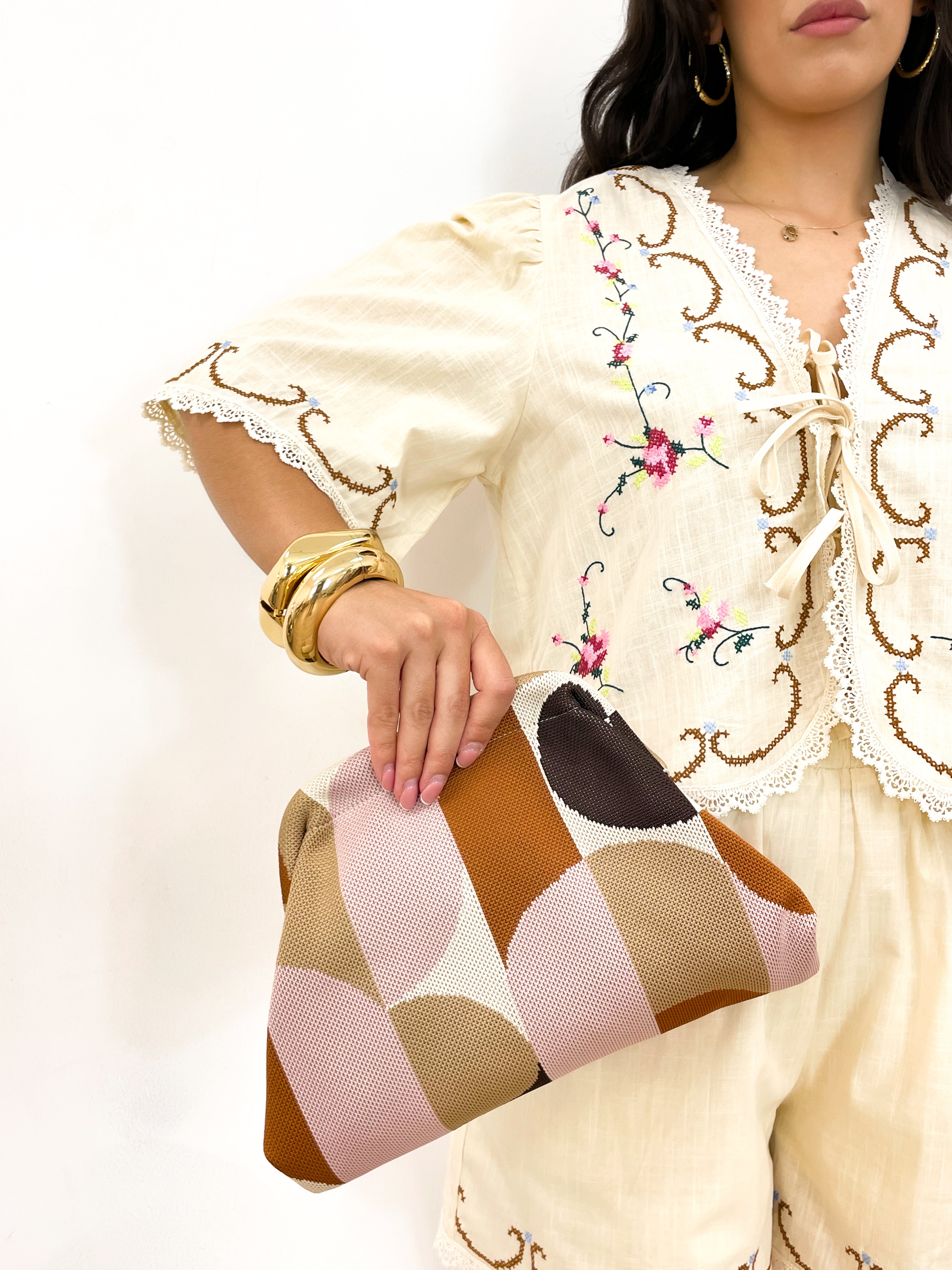 Borsa clutch cammello/rosa