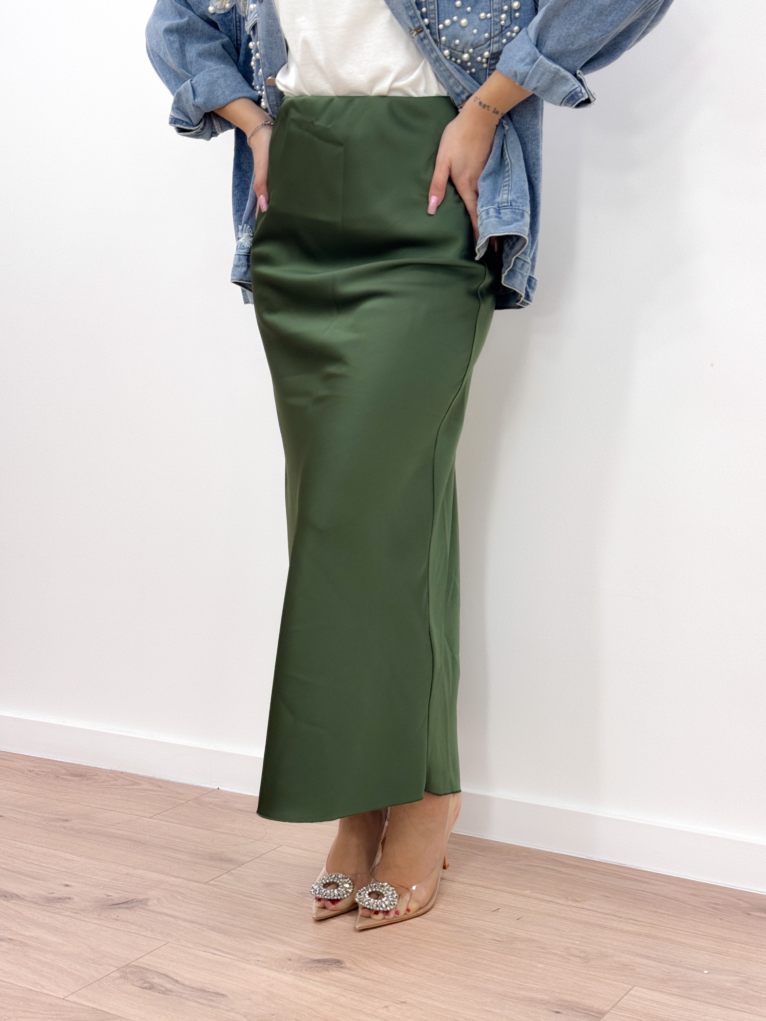 Gonna Satin VERDE MILITARE