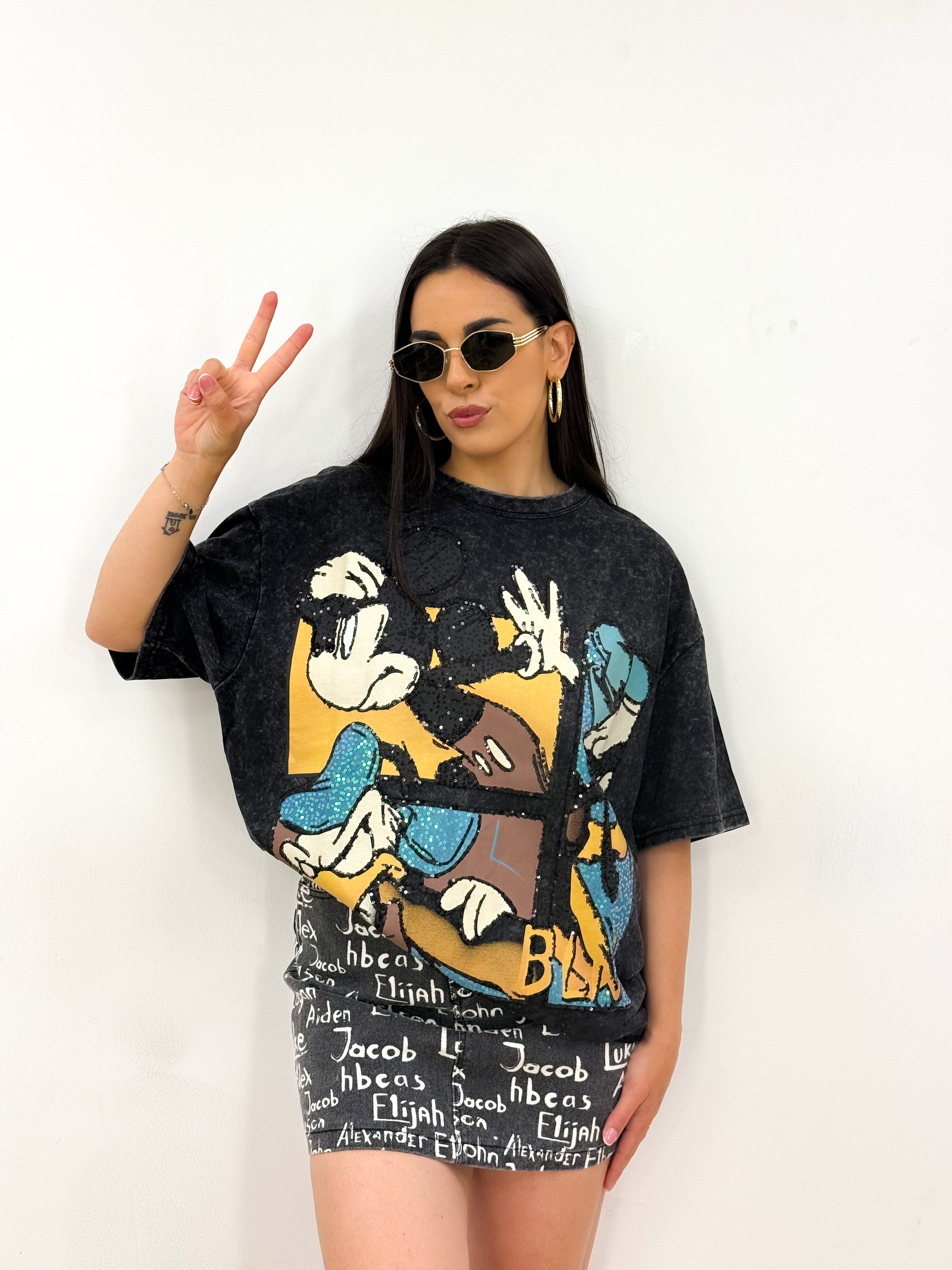 T-shirt TOPOLINO/PAPERINO nera