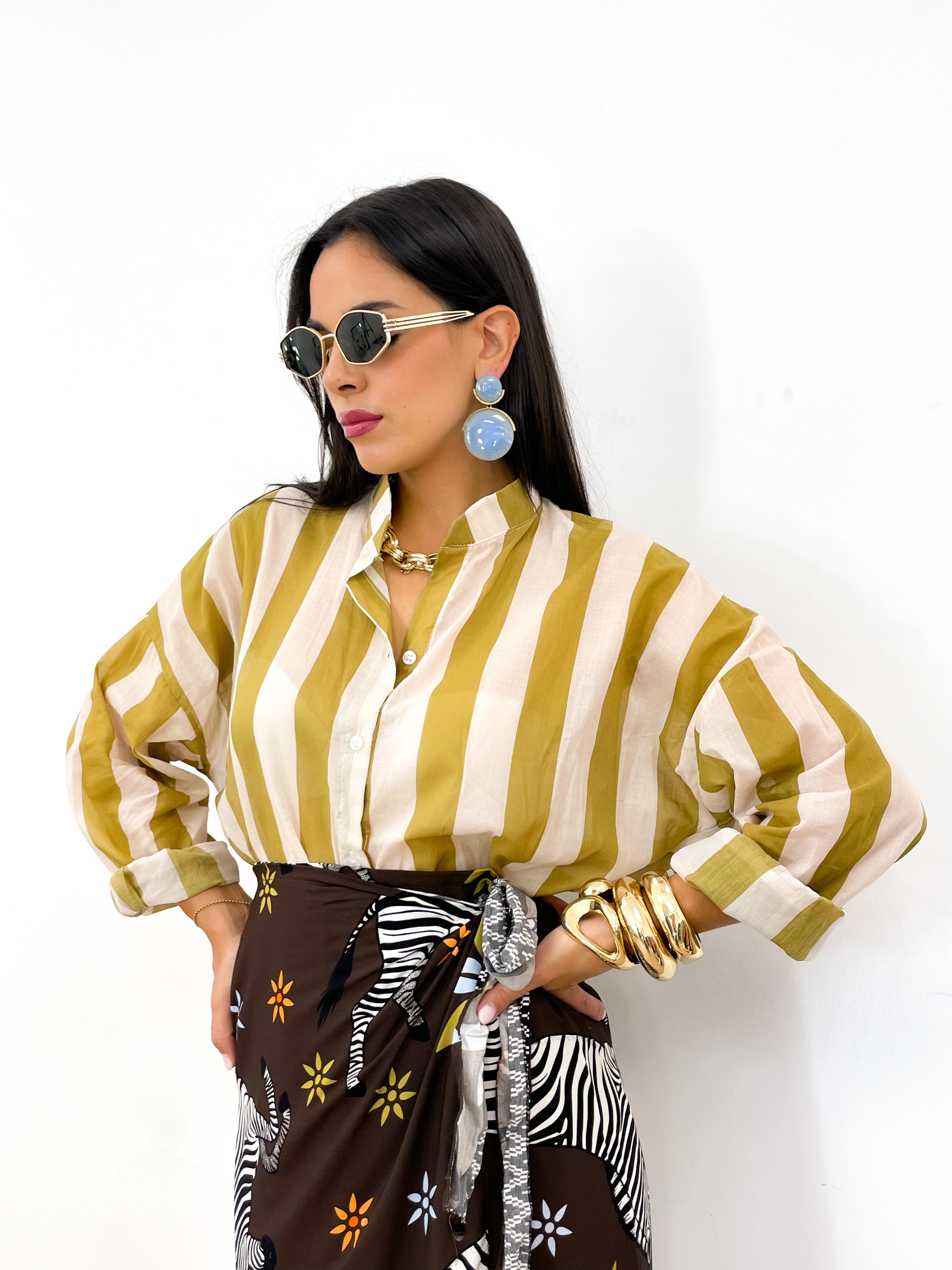 Camicia DOLL verde acido/panna