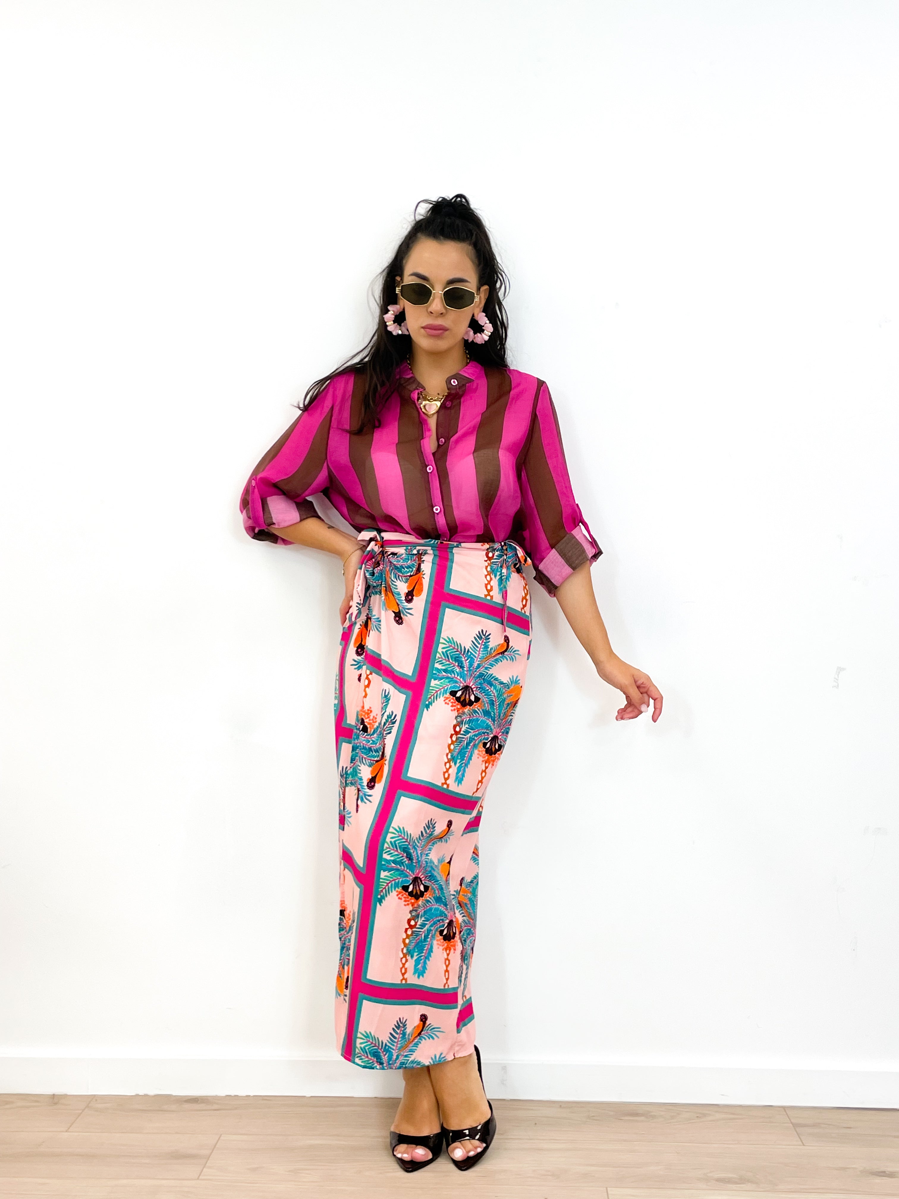 Camicia DOLL fucsia/marrone