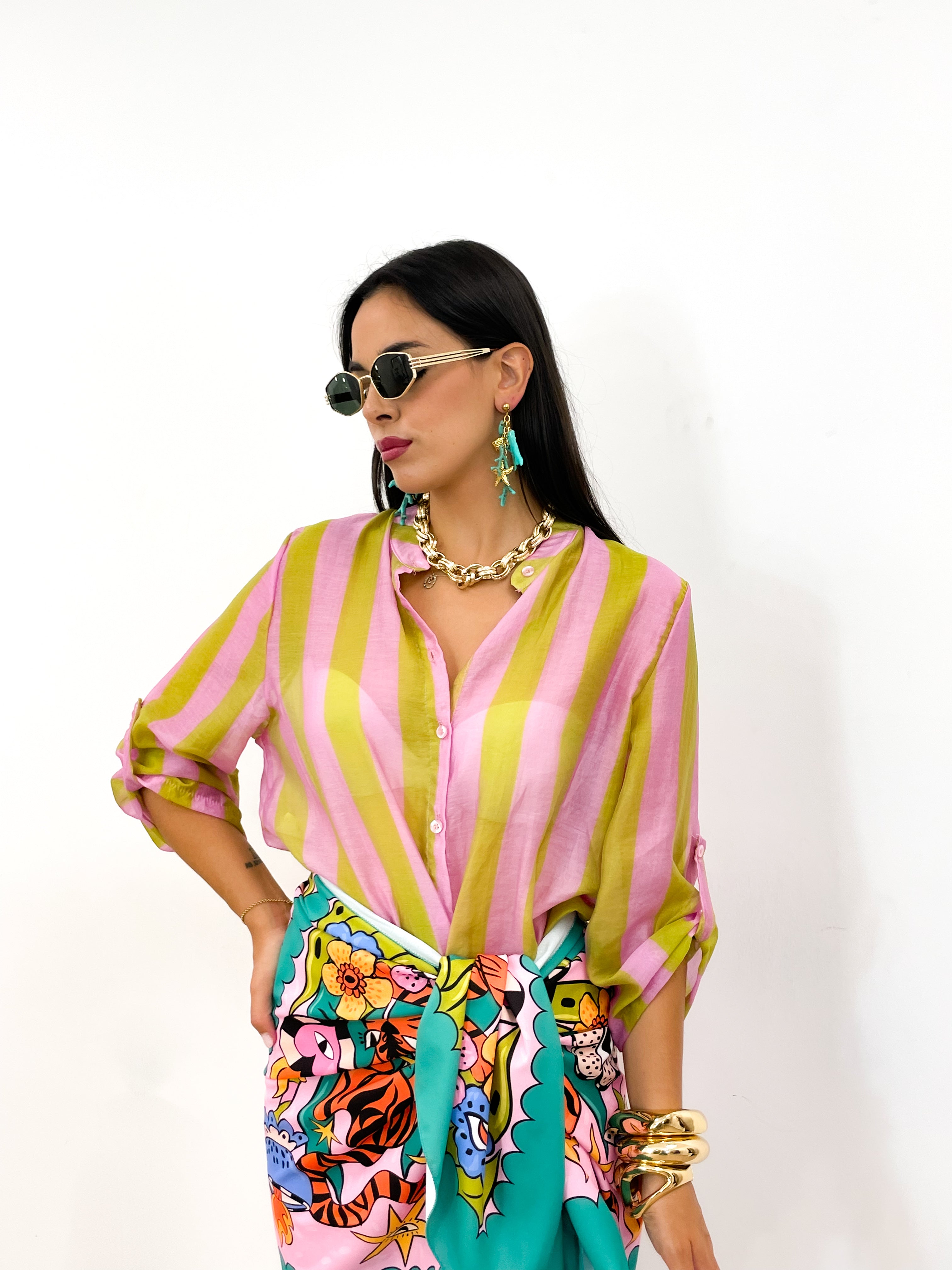 Camicia DOLL rosa/verde acido