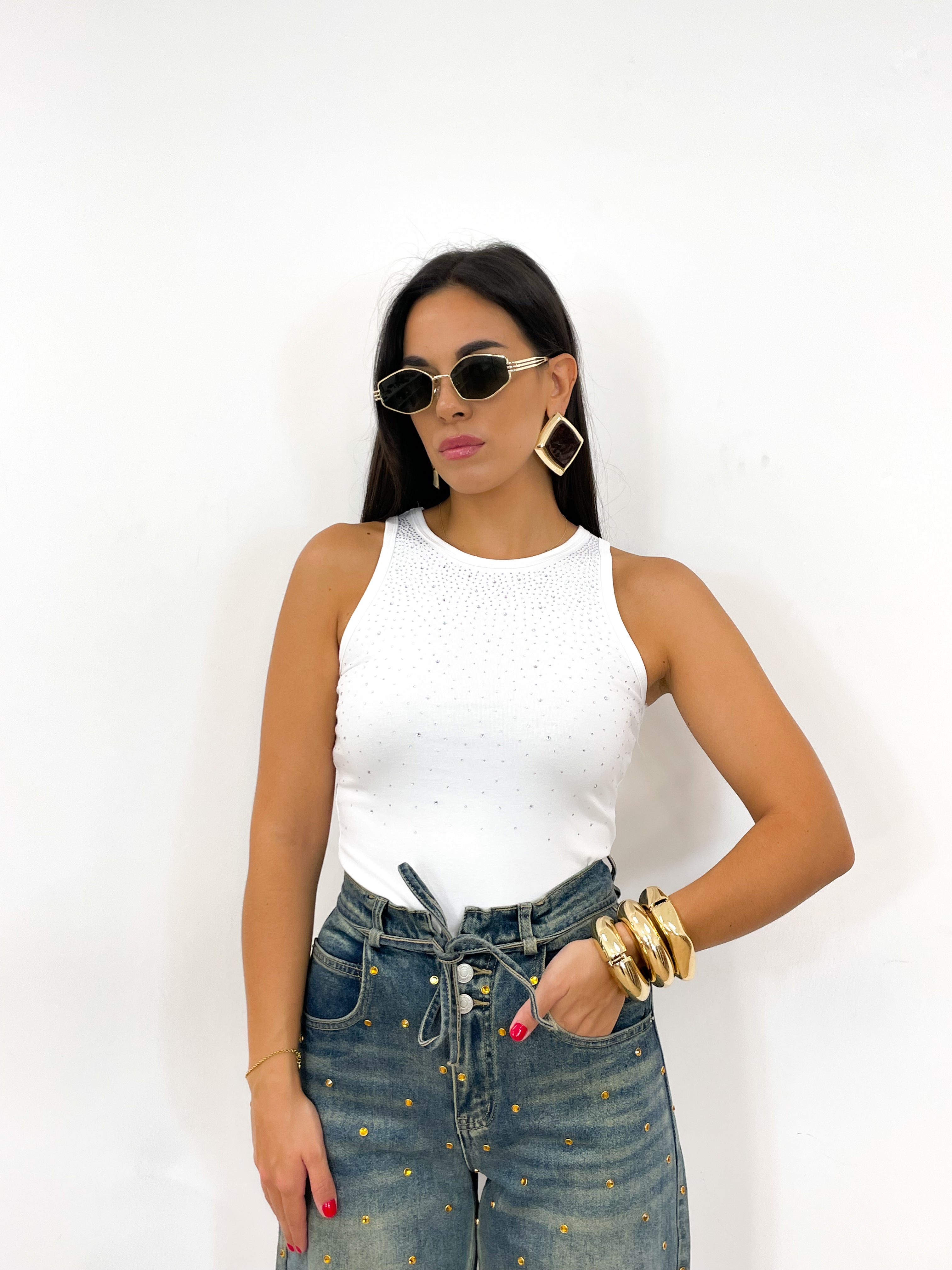 Canotta STRASS bianca