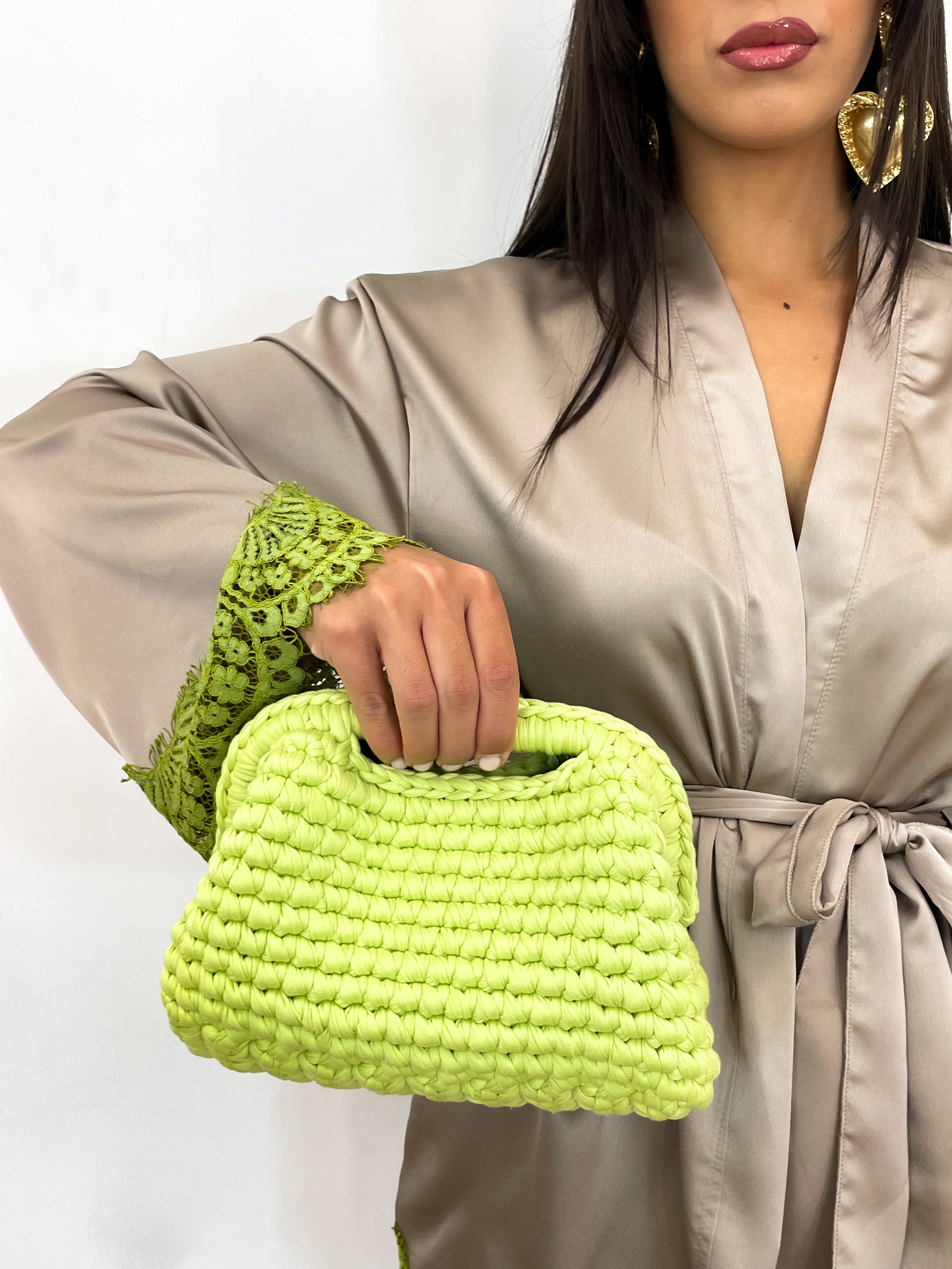 Clutch crochet verde acido