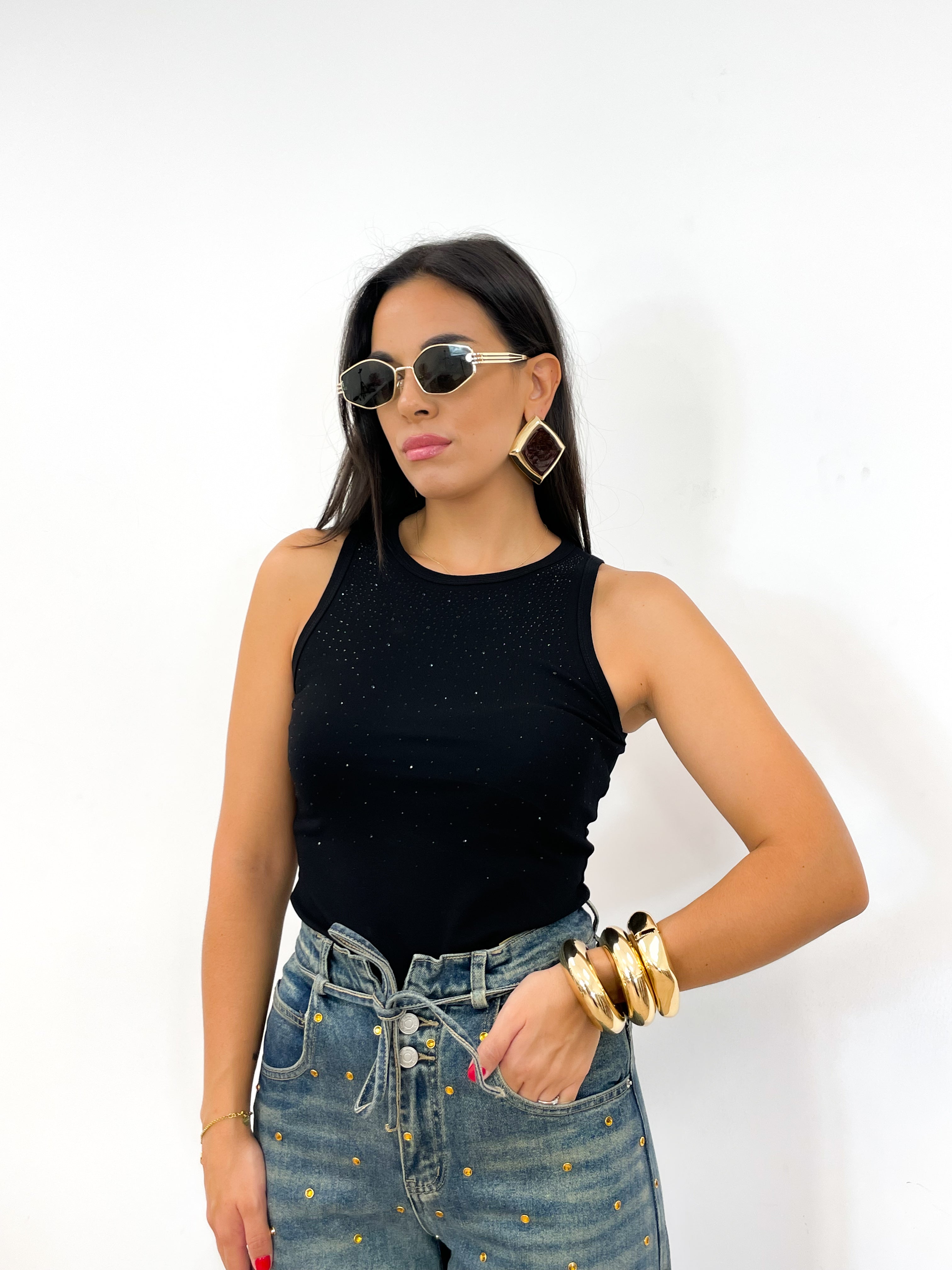 Canotta STRASS nera