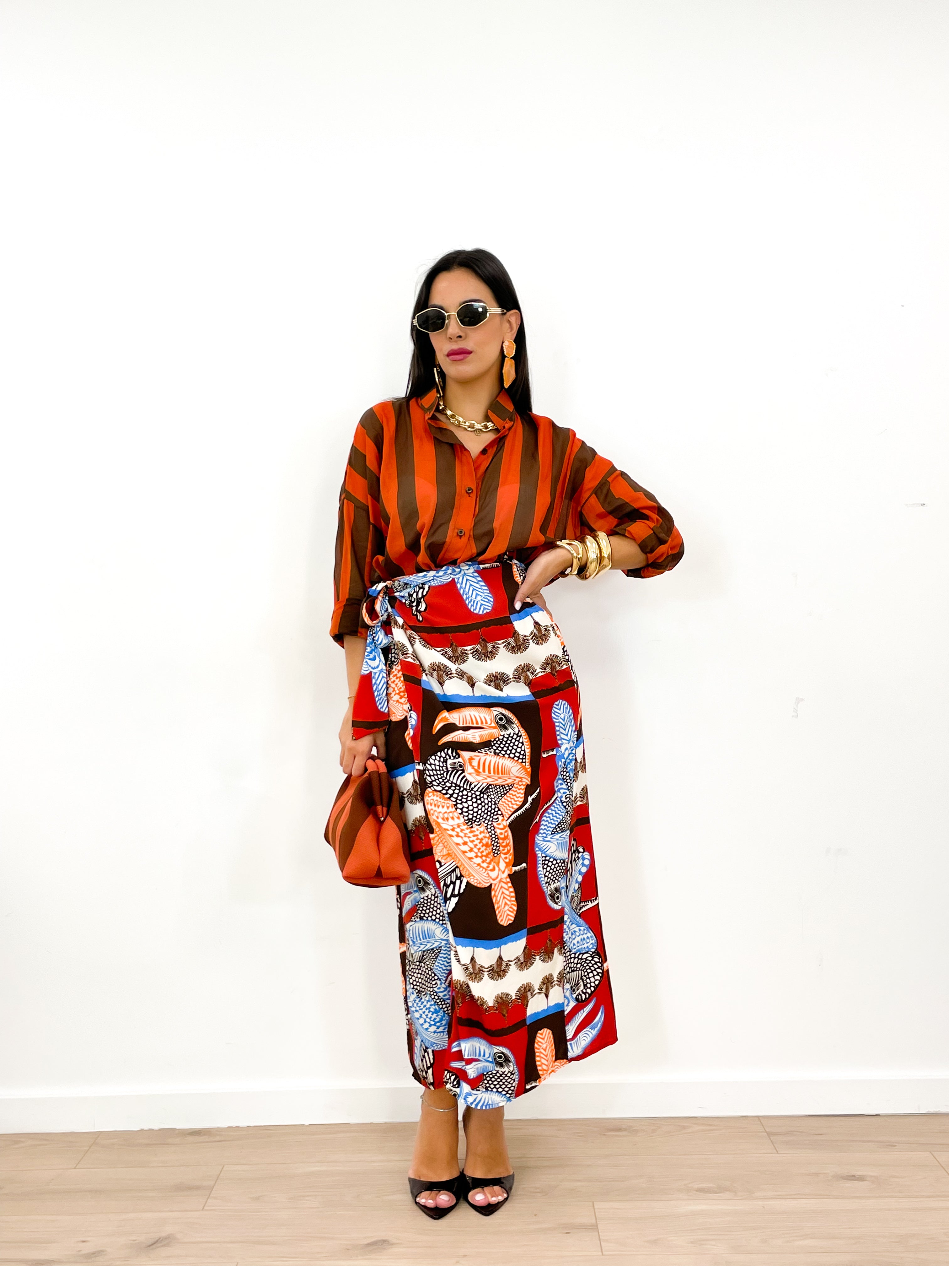 Camicia DOLL arancio/marrone
