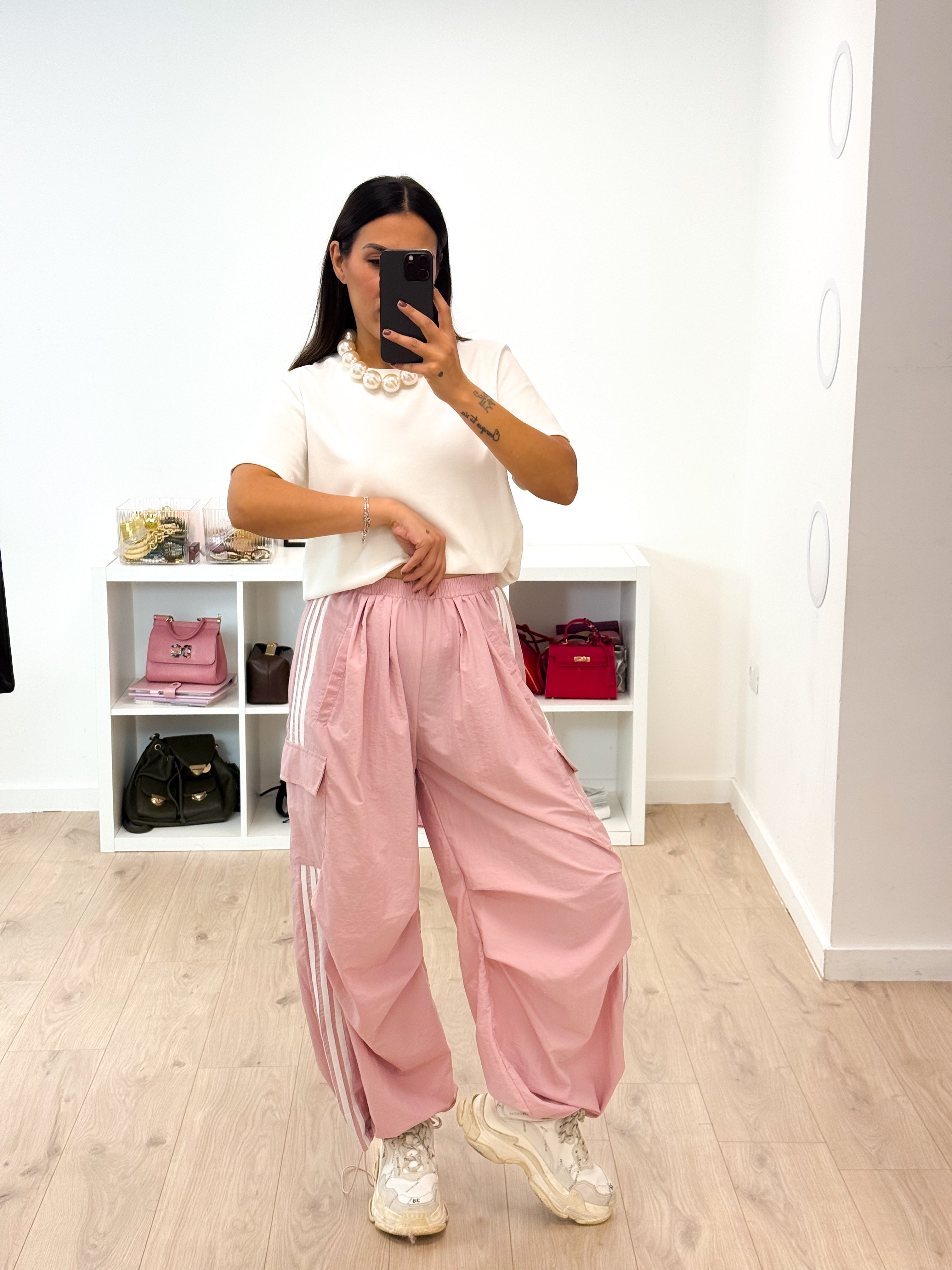 Pantalone cargo rosa