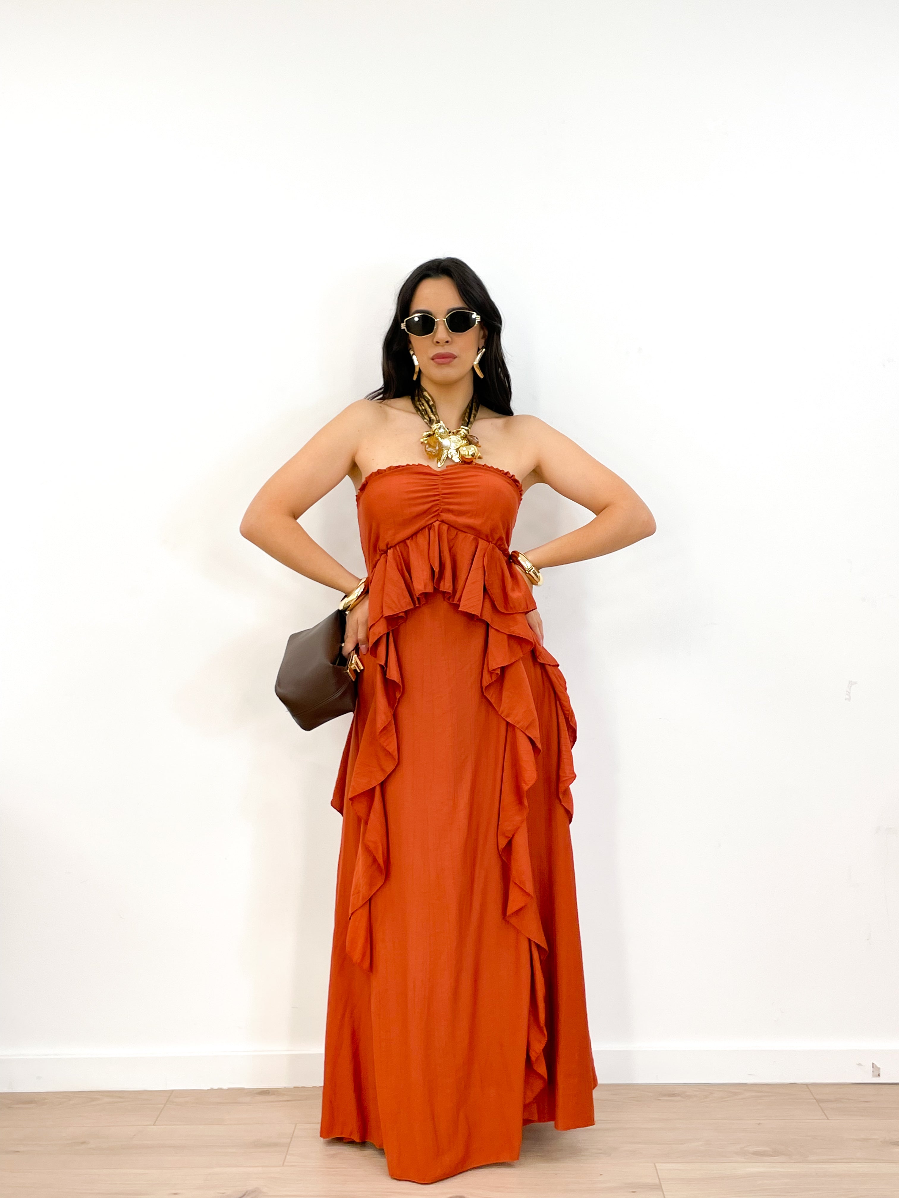 Abito MADELINE volant terracotta