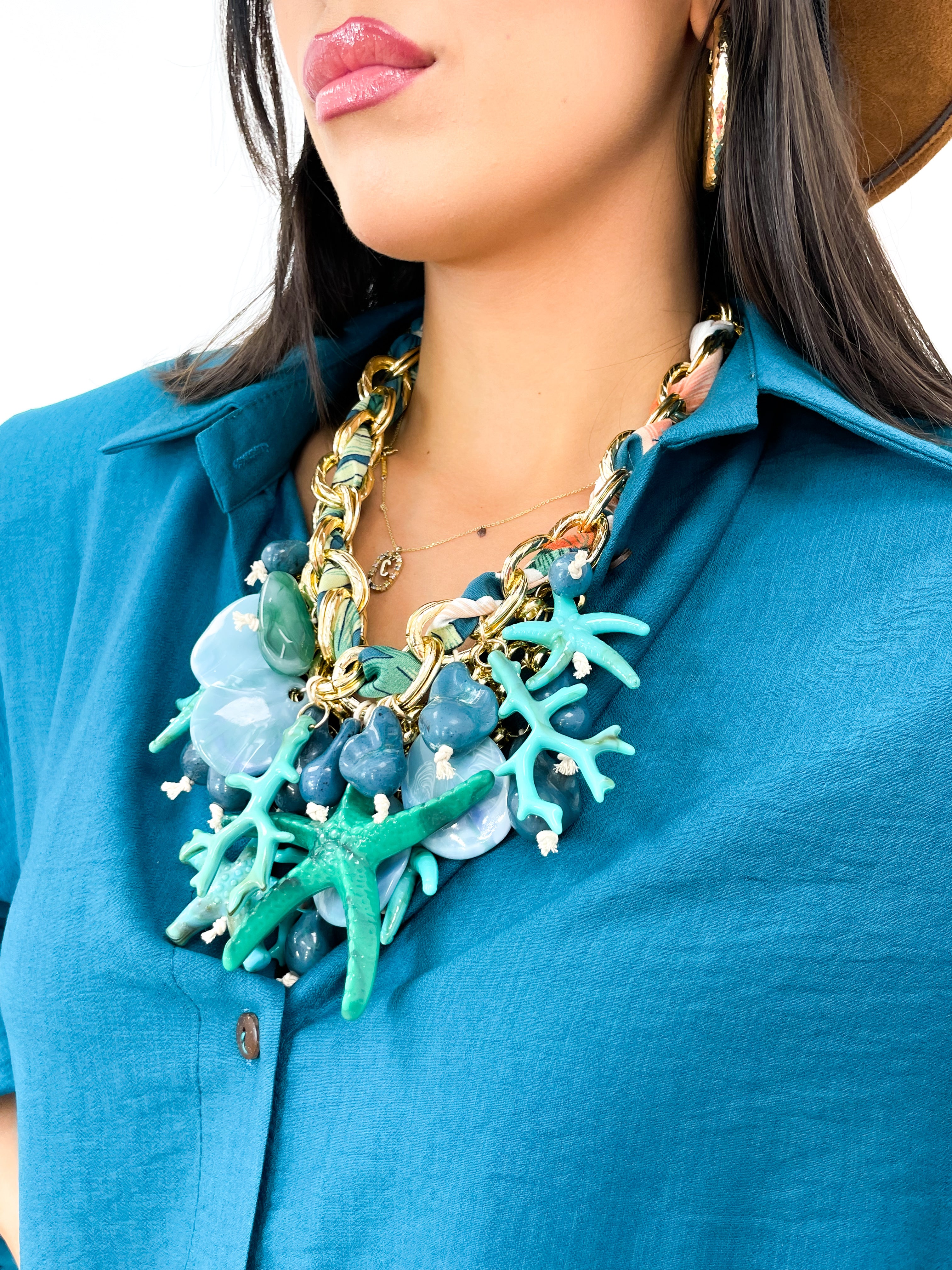 Collana foulard catena turchese