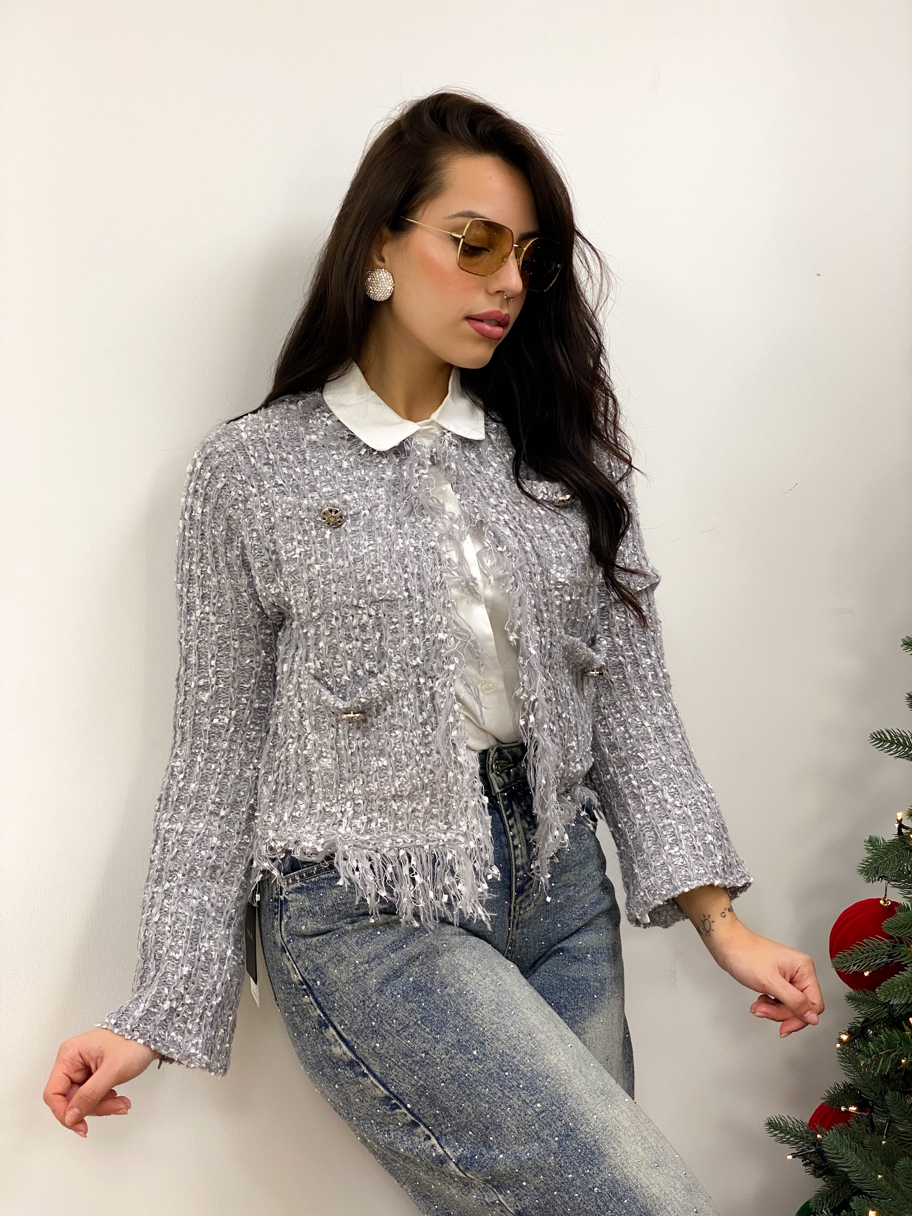 Cardigan Silver Argento