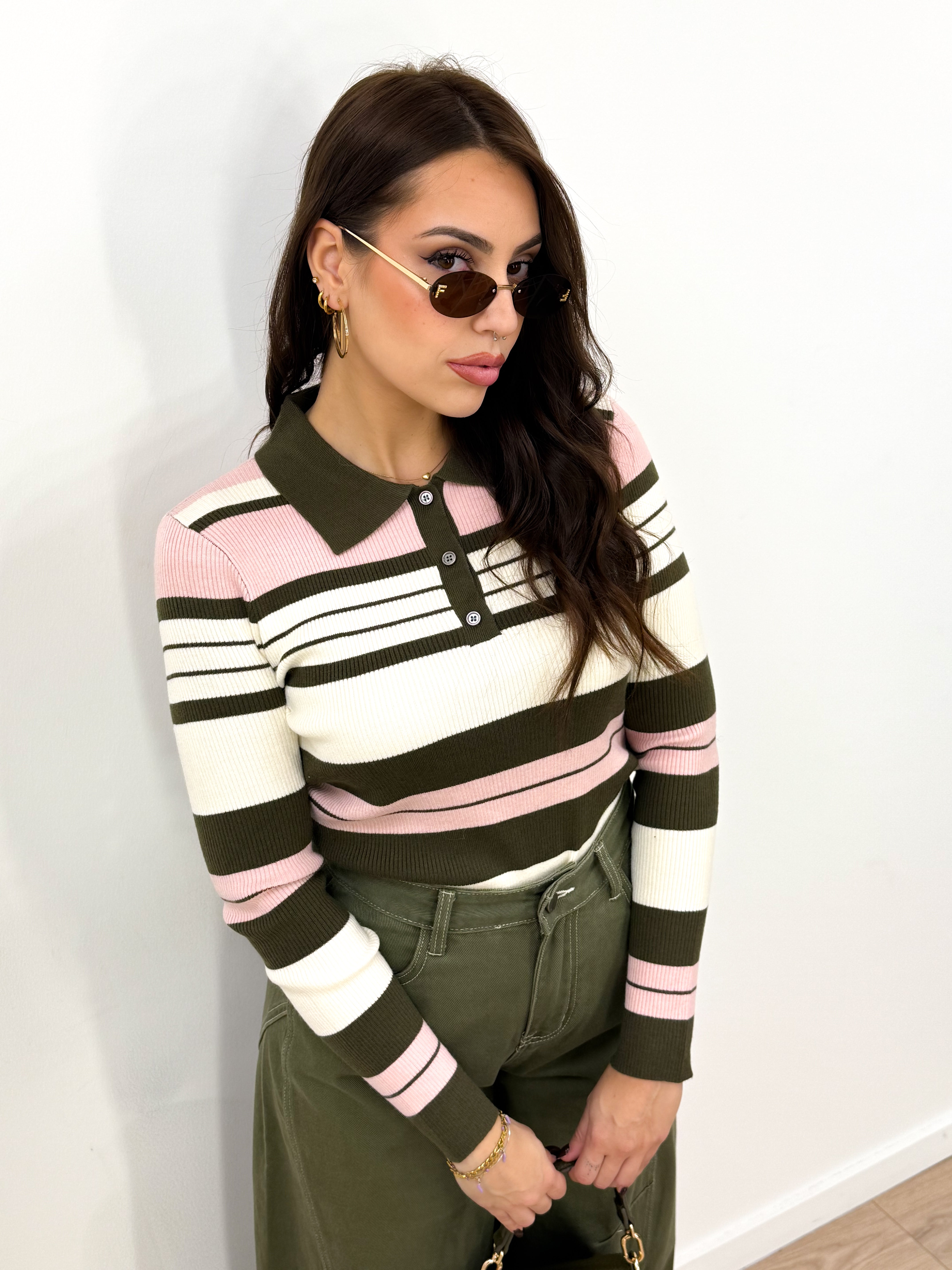 Polo Ines verde/rosa