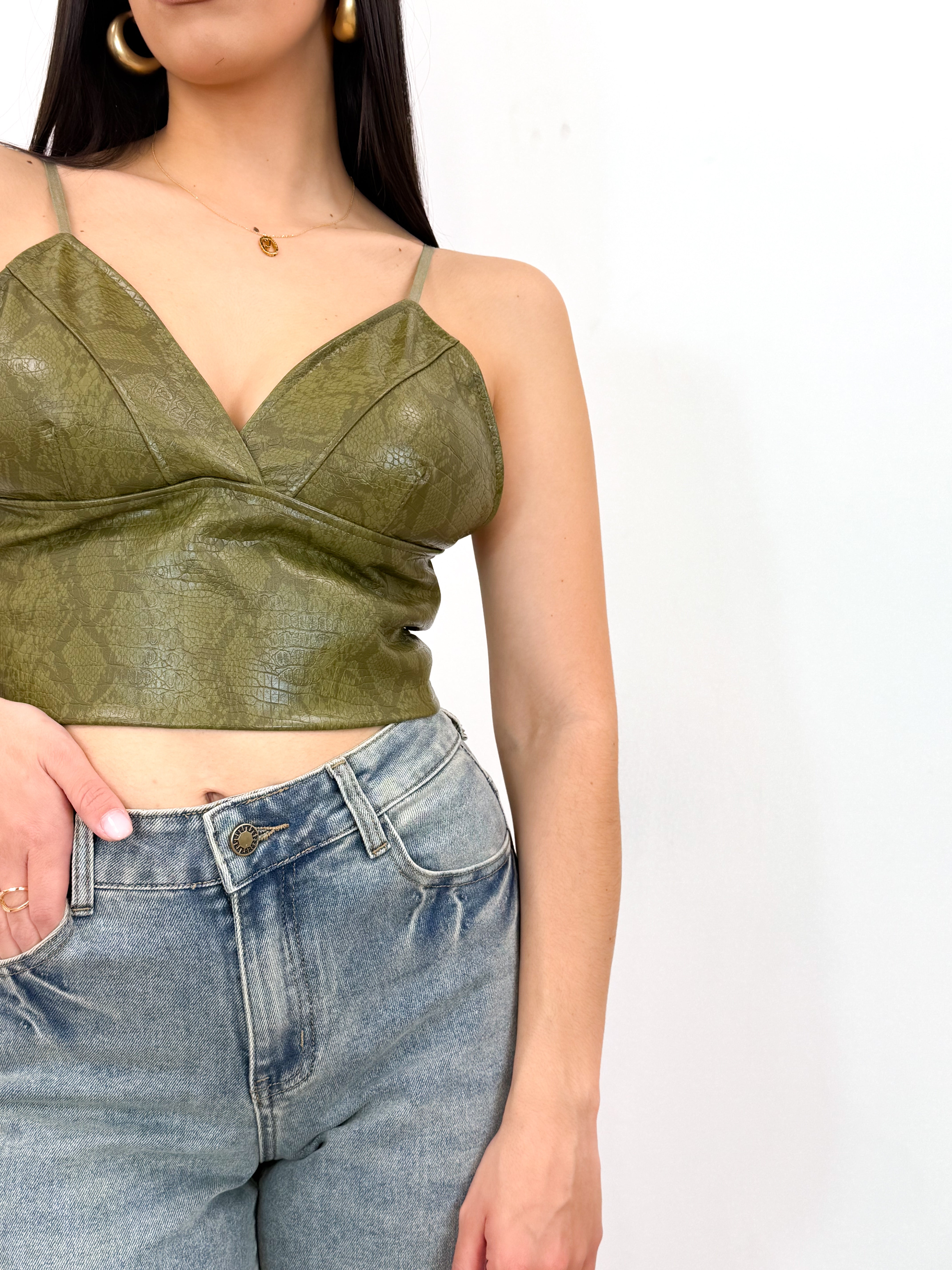 Top pitonato verde oliva